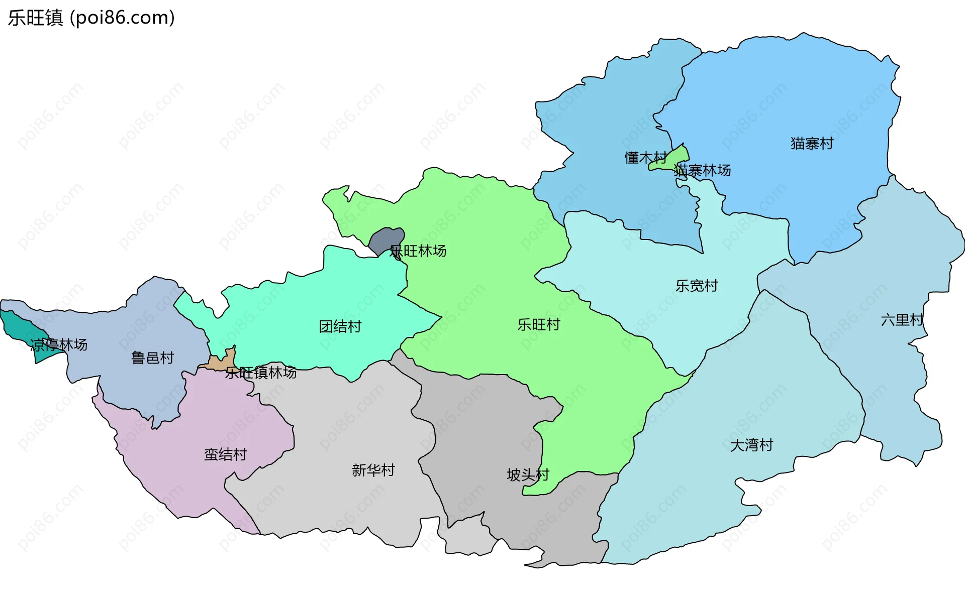 乐旺镇边界地图(五级行政区划)