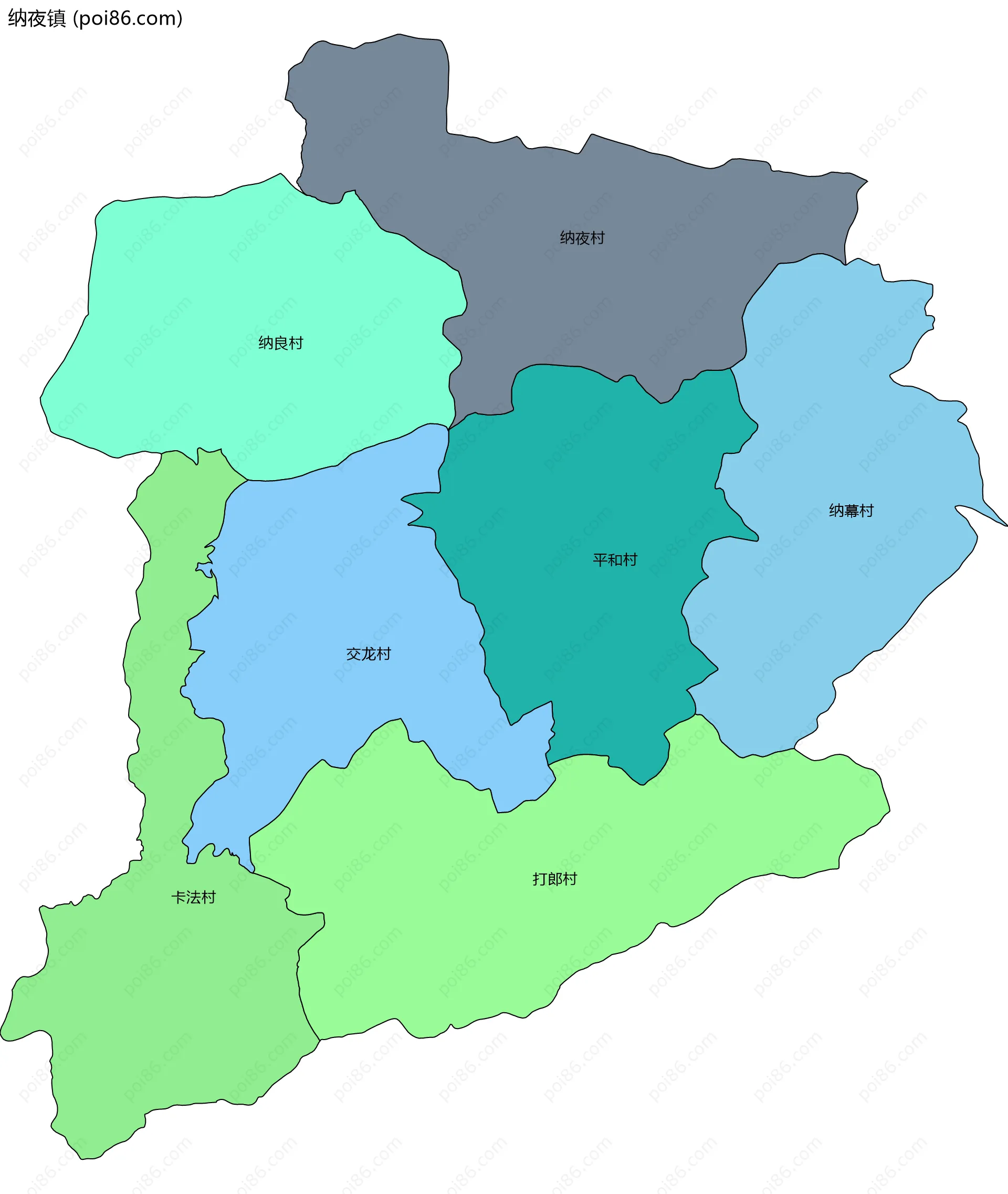 纳夜镇边界地图(五级行政区划)