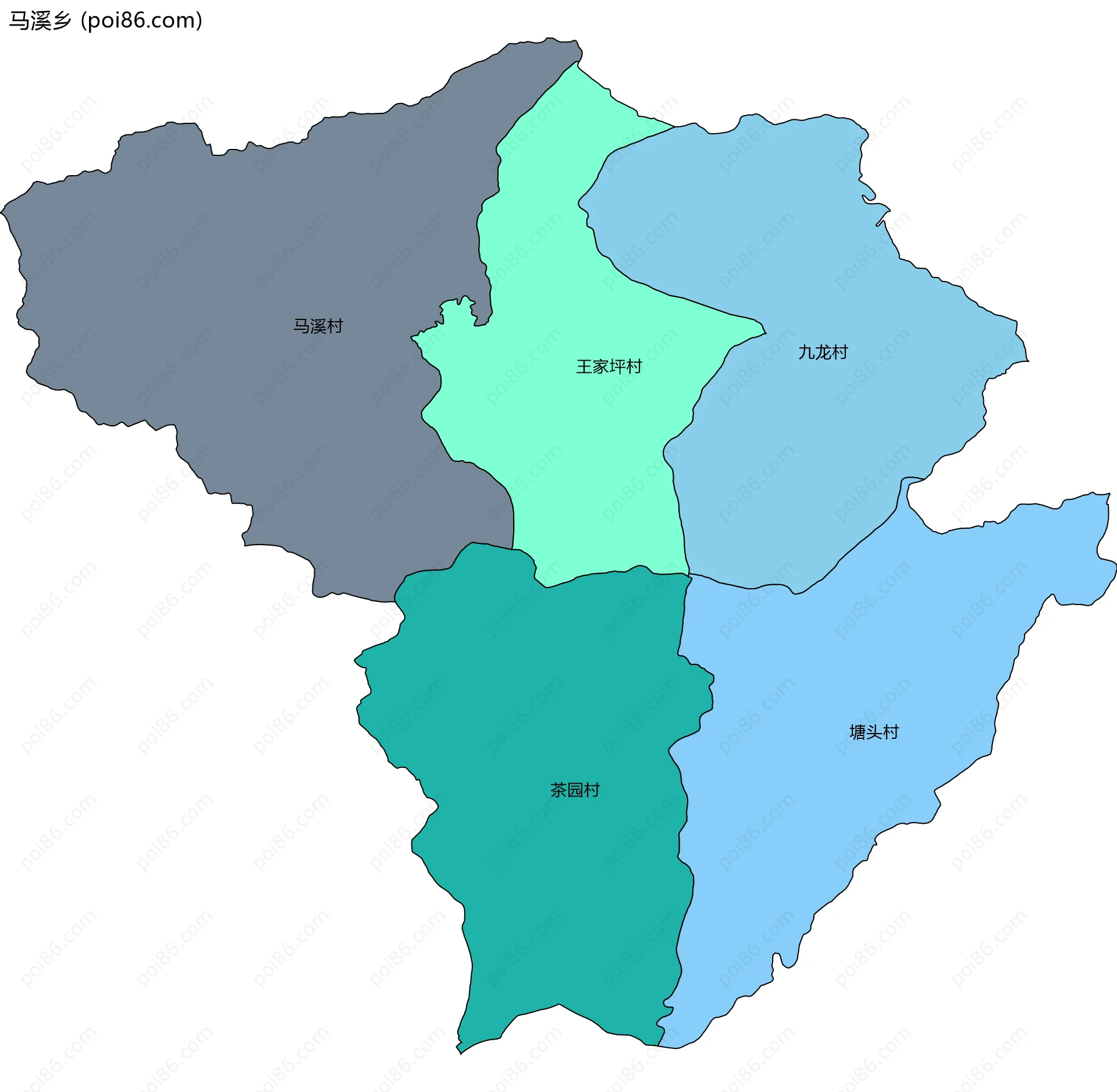 马溪乡边界地图(五级行政区划)