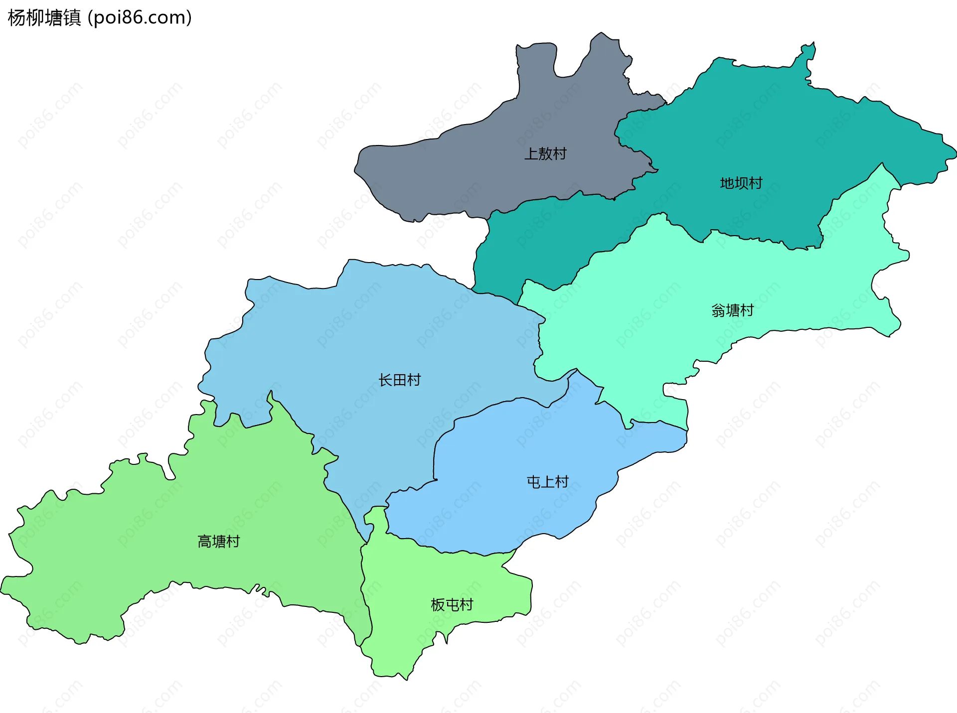 杨柳塘镇边界地图(五级行政区划)
