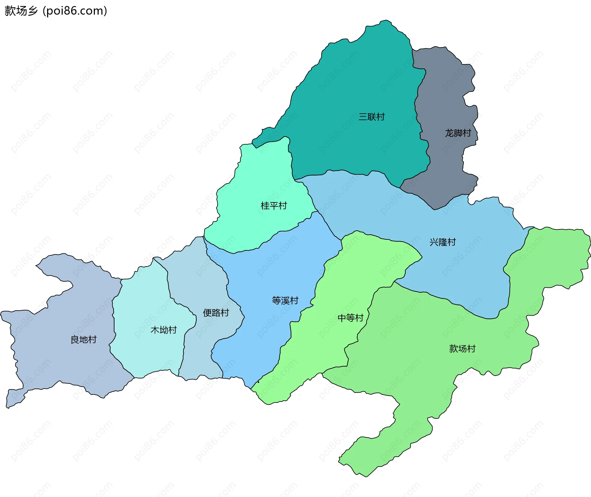 款场乡边界地图(五级行政区划)
