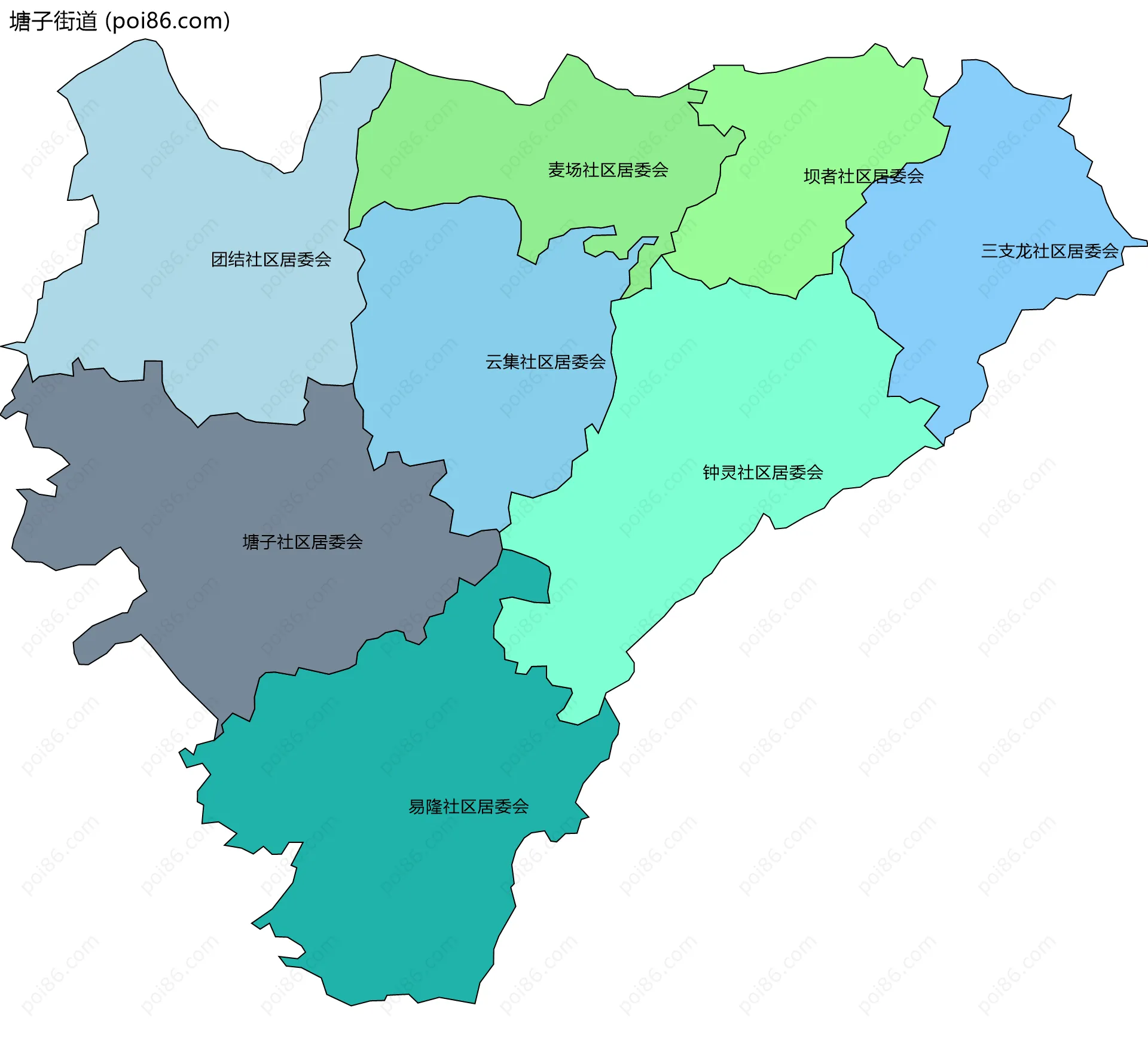 塘子街道边界地图(五级行政区划)