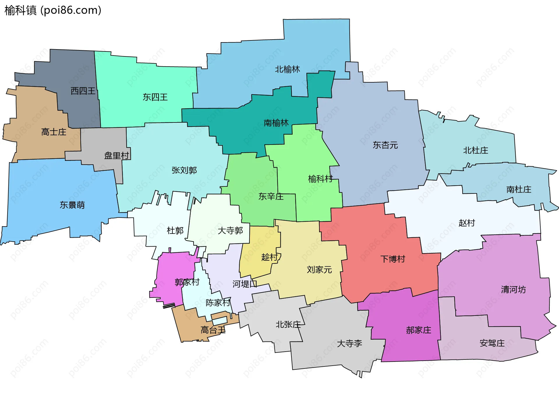 榆科镇边界地图(五级行政区划)