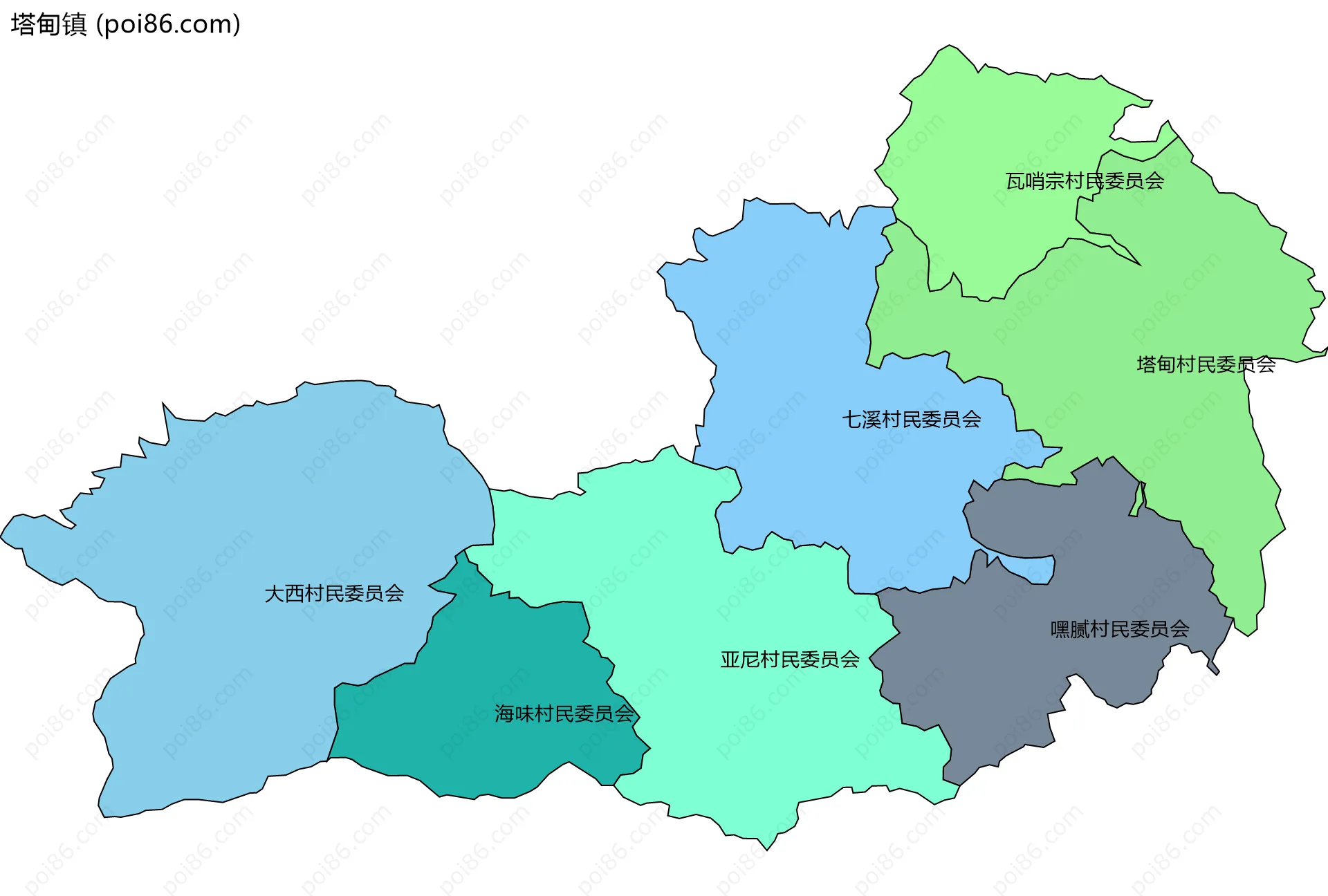 塔甸镇边界地图(五级行政区划)