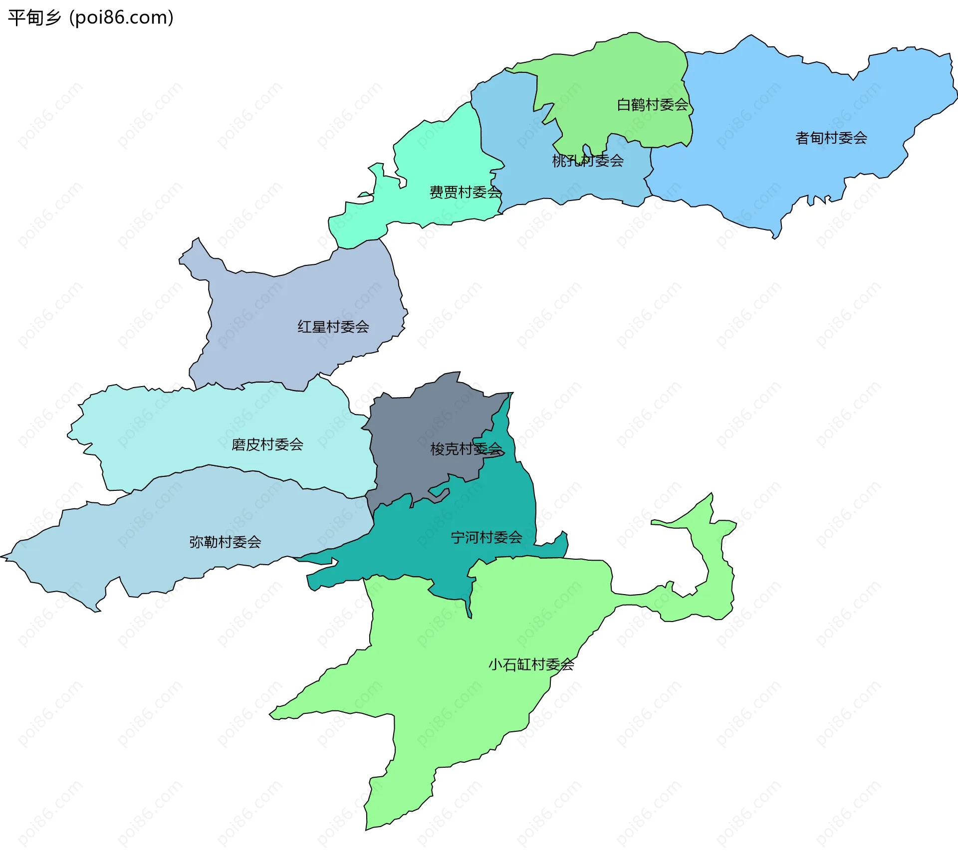 平甸乡边界地图(五级行政区划)
