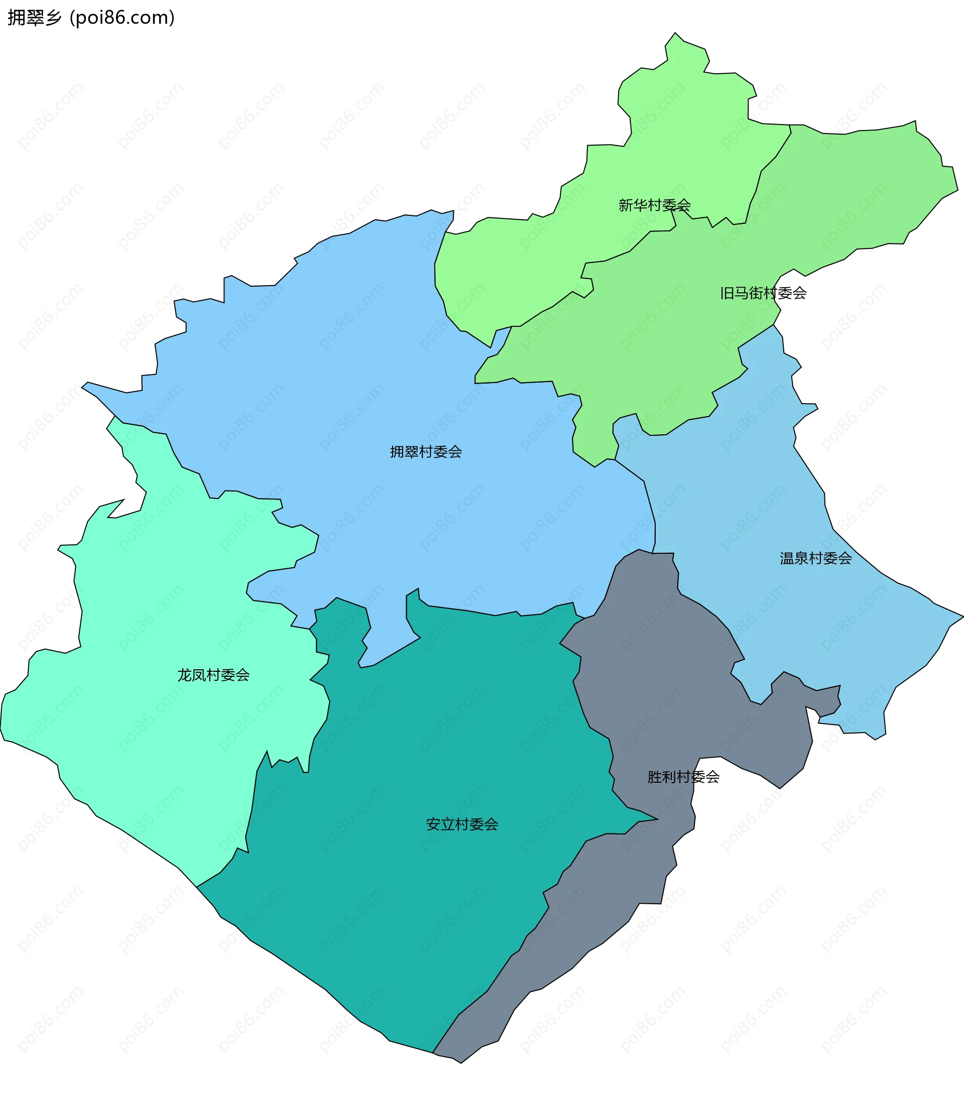 拥翠乡边界地图(五级行政区划)