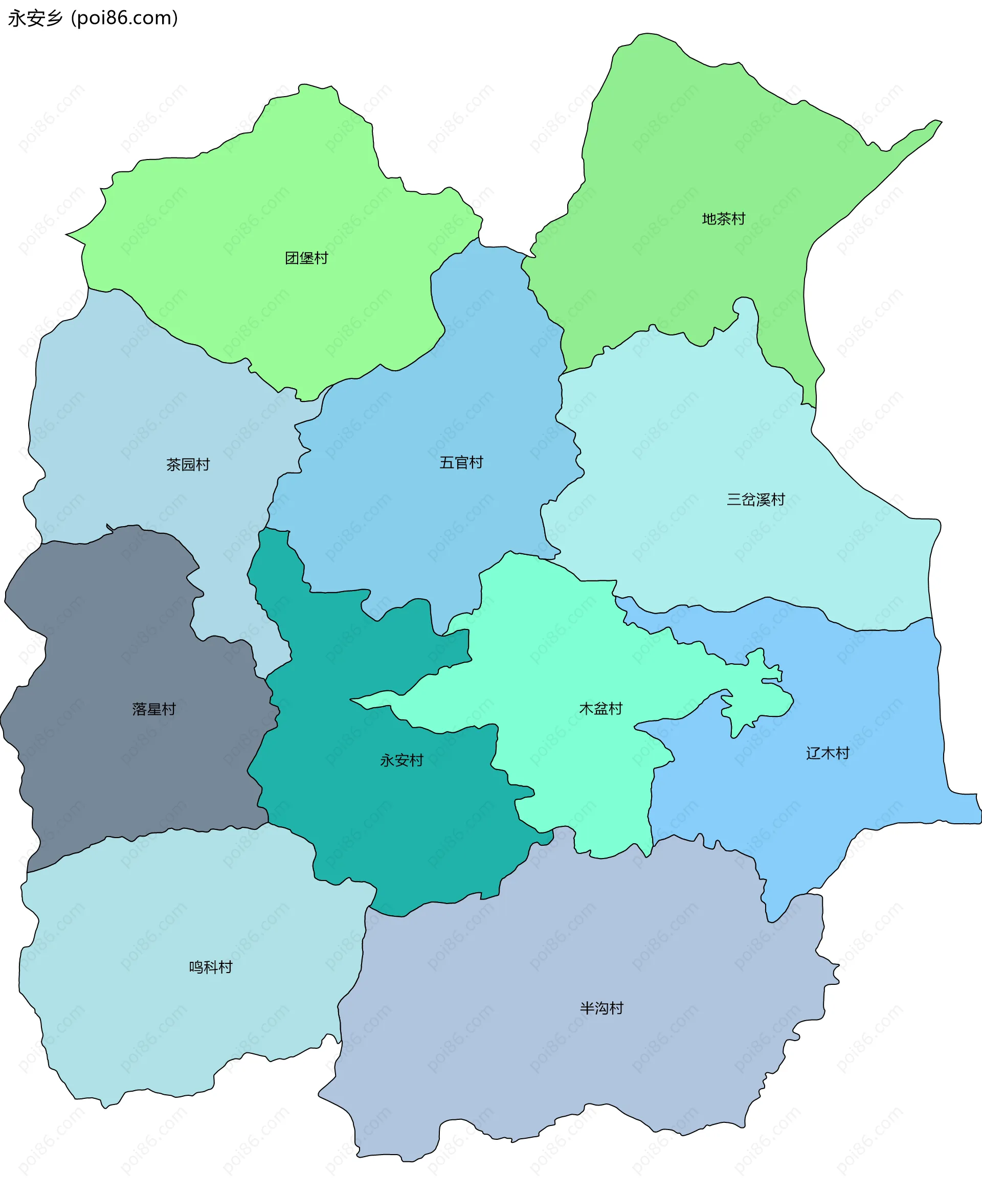 永安乡边界地图(五级行政区划)