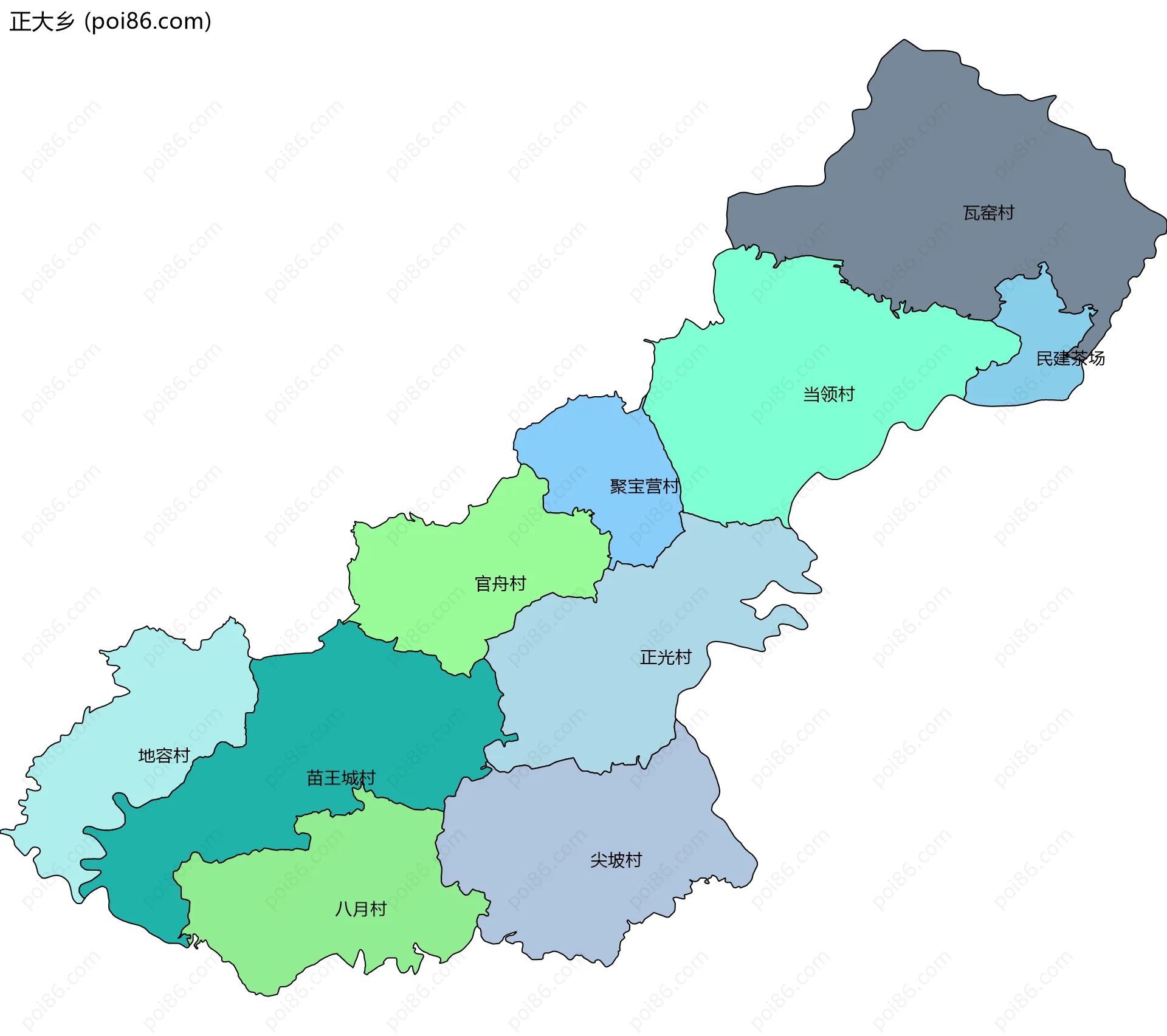 正大乡边界地图(五级行政区划)