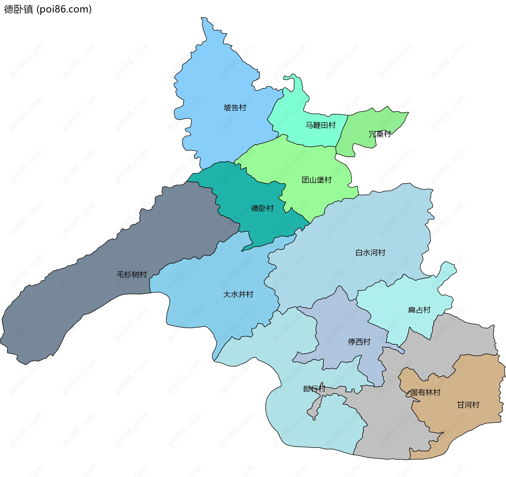 德卧镇边界地图(五级行政区划)