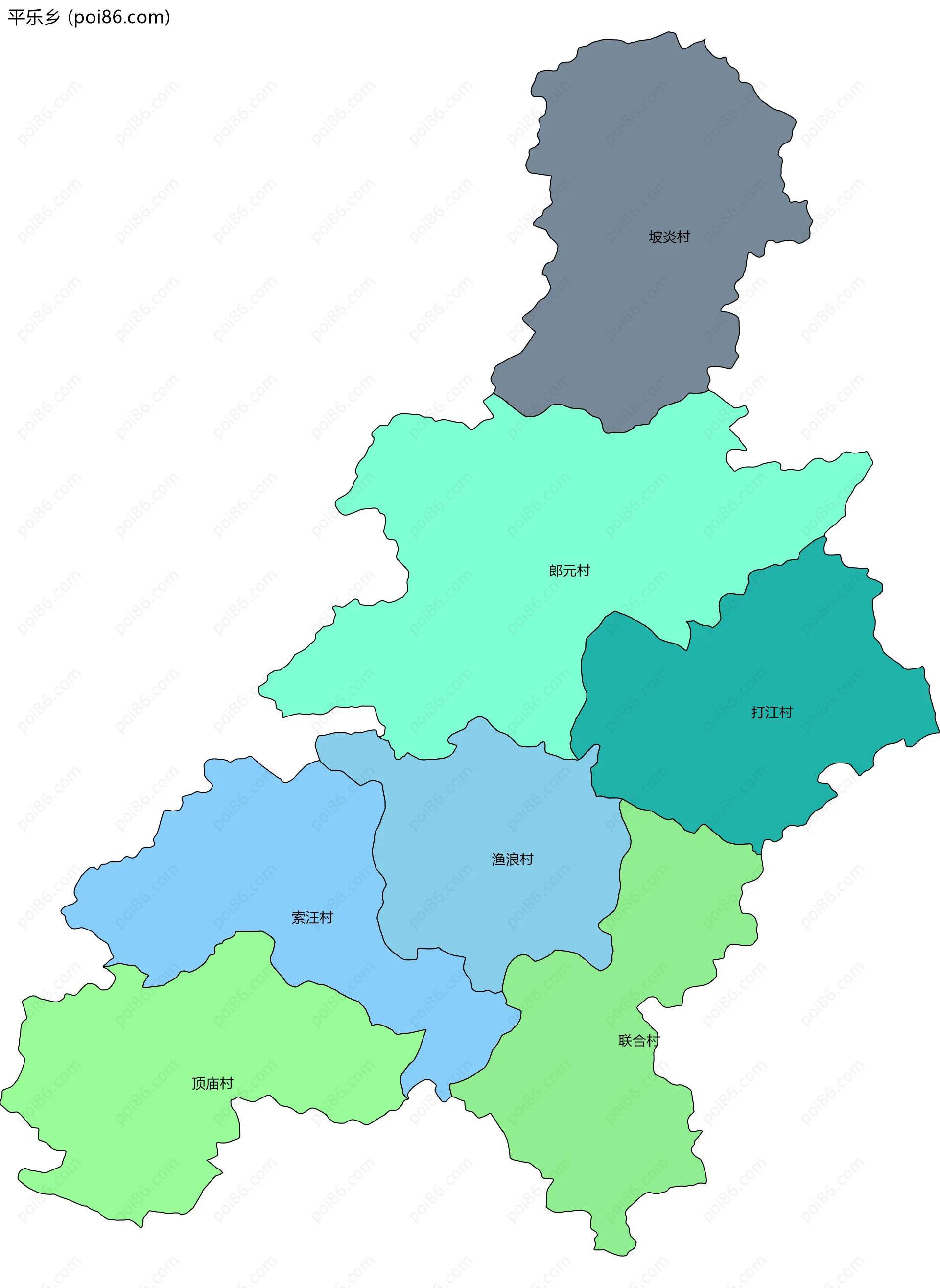 平乐乡边界地图(五级行政区划)