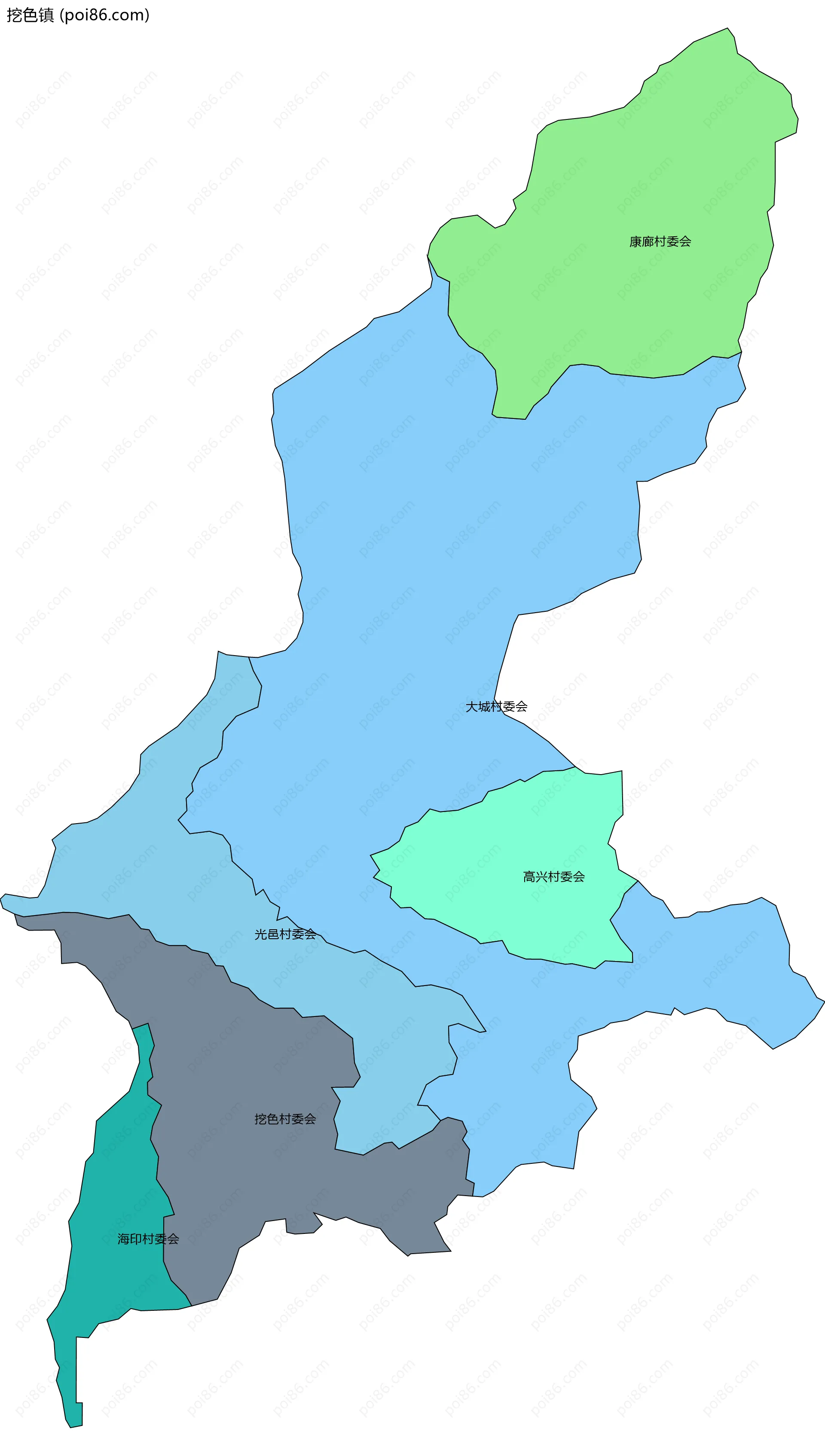 挖色镇边界地图(五级行政区划)