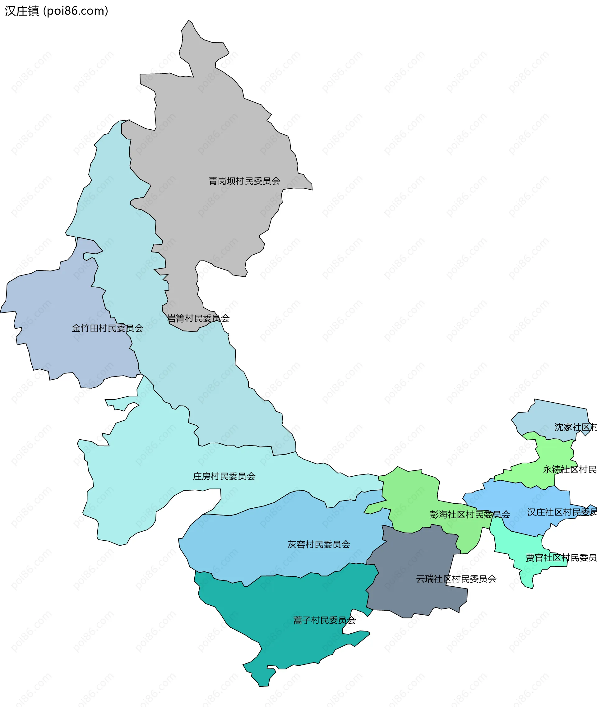 汉庄镇边界地图(五级行政区划)
