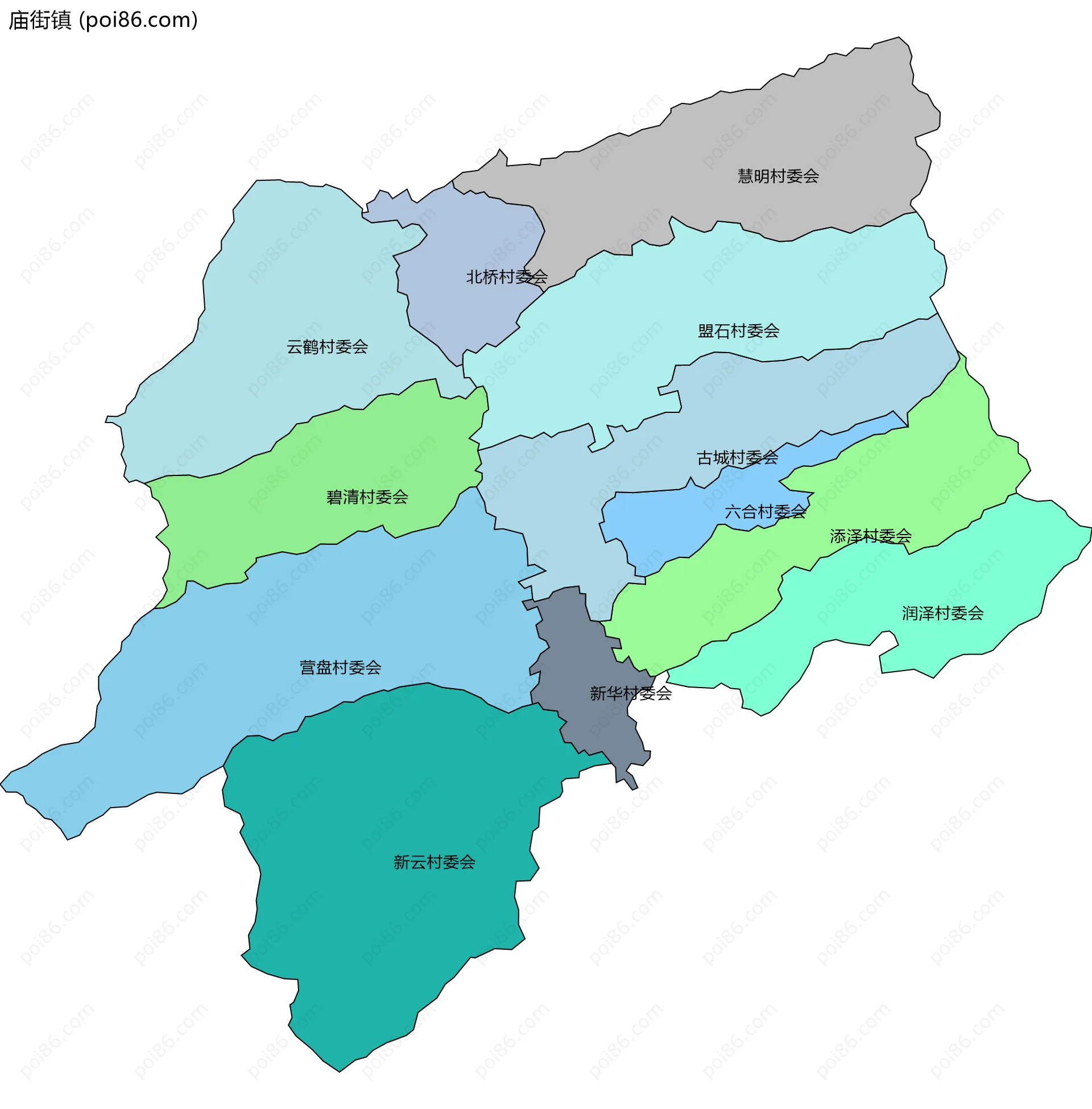 庙街镇边界地图(五级行政区划)