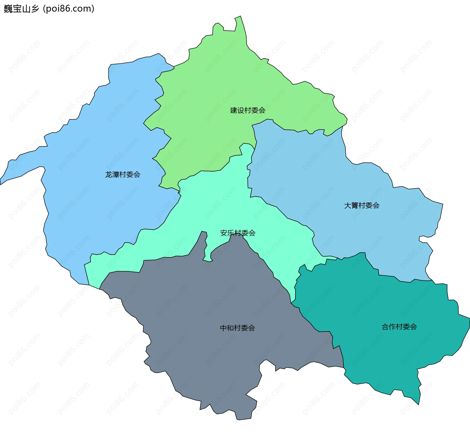 巍宝山乡边界地图(五级行政区划)