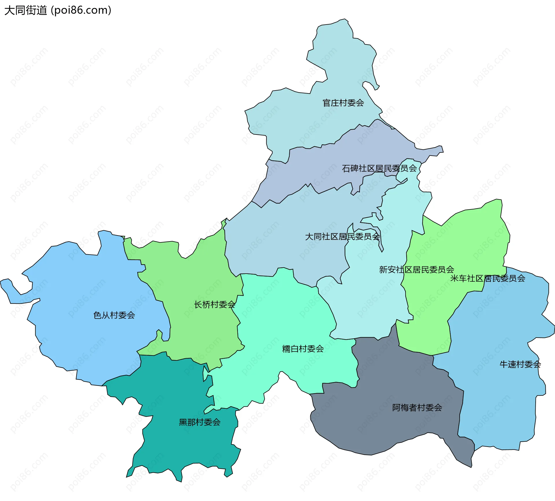 大同街道边界地图(五级行政区划)