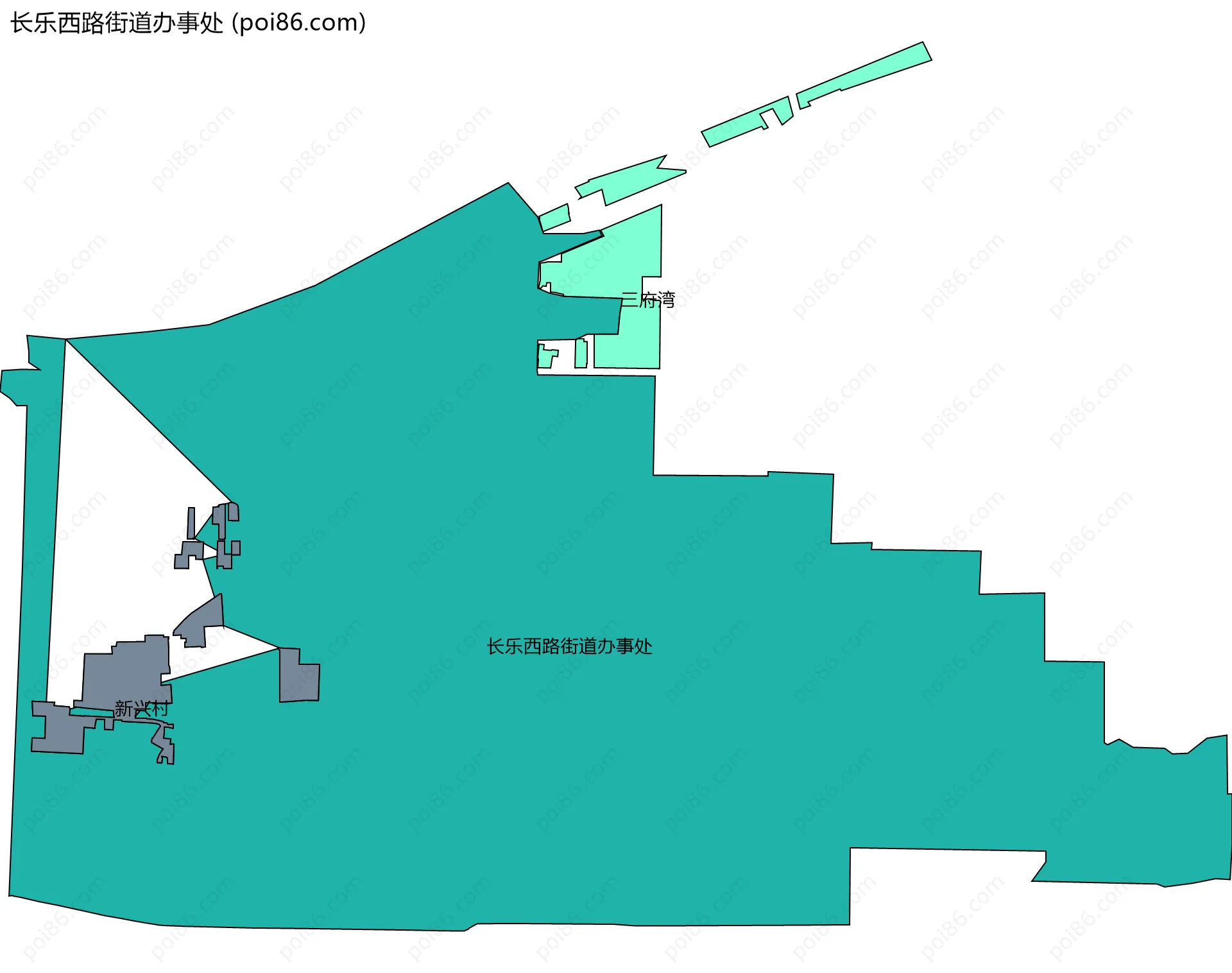 长乐西路街道办事处边界地图(五级行政区划)