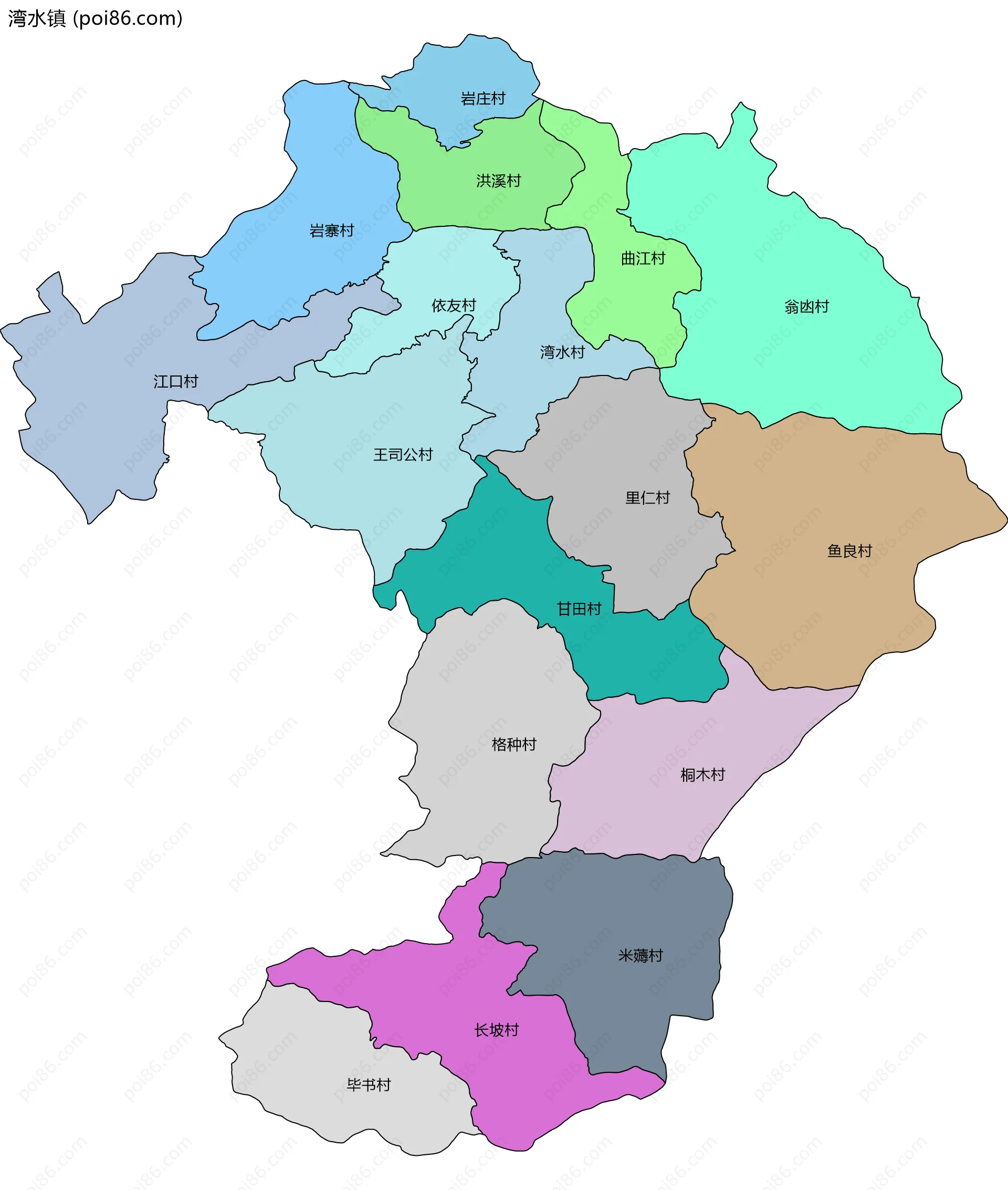 湾水镇边界地图(五级行政区划)