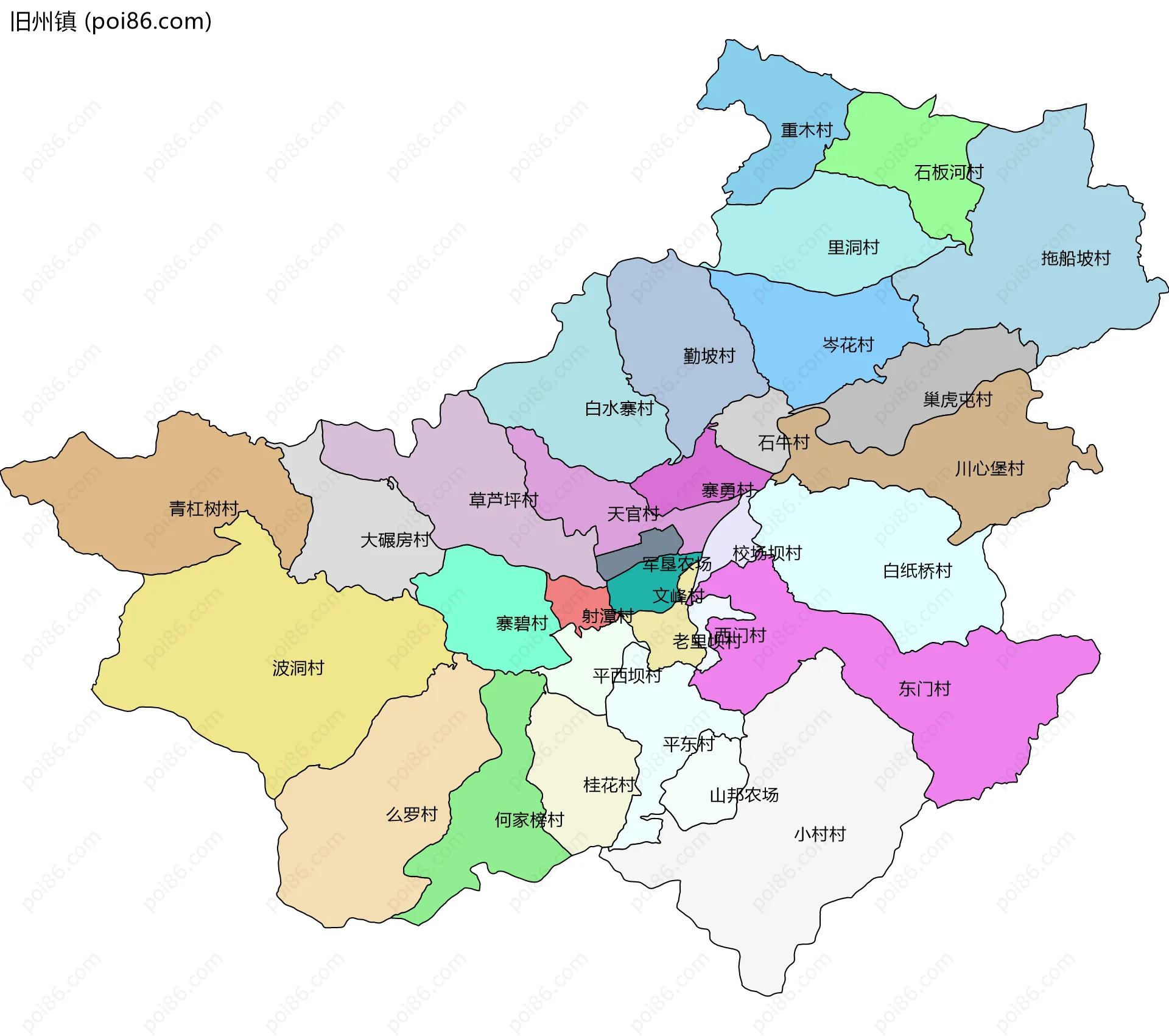 旧州镇边界地图(五级行政区划)