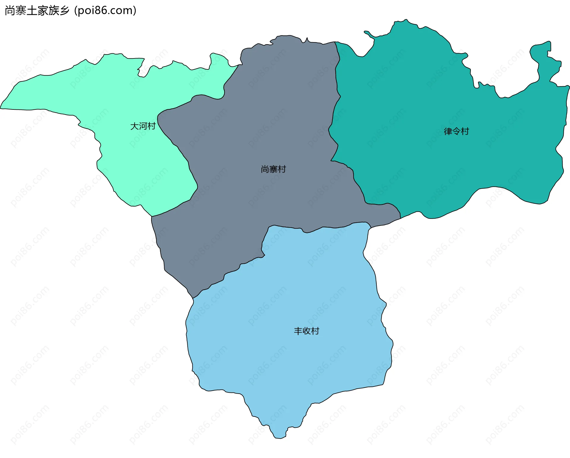尚寨土家族乡边界地图(五级行政区划)