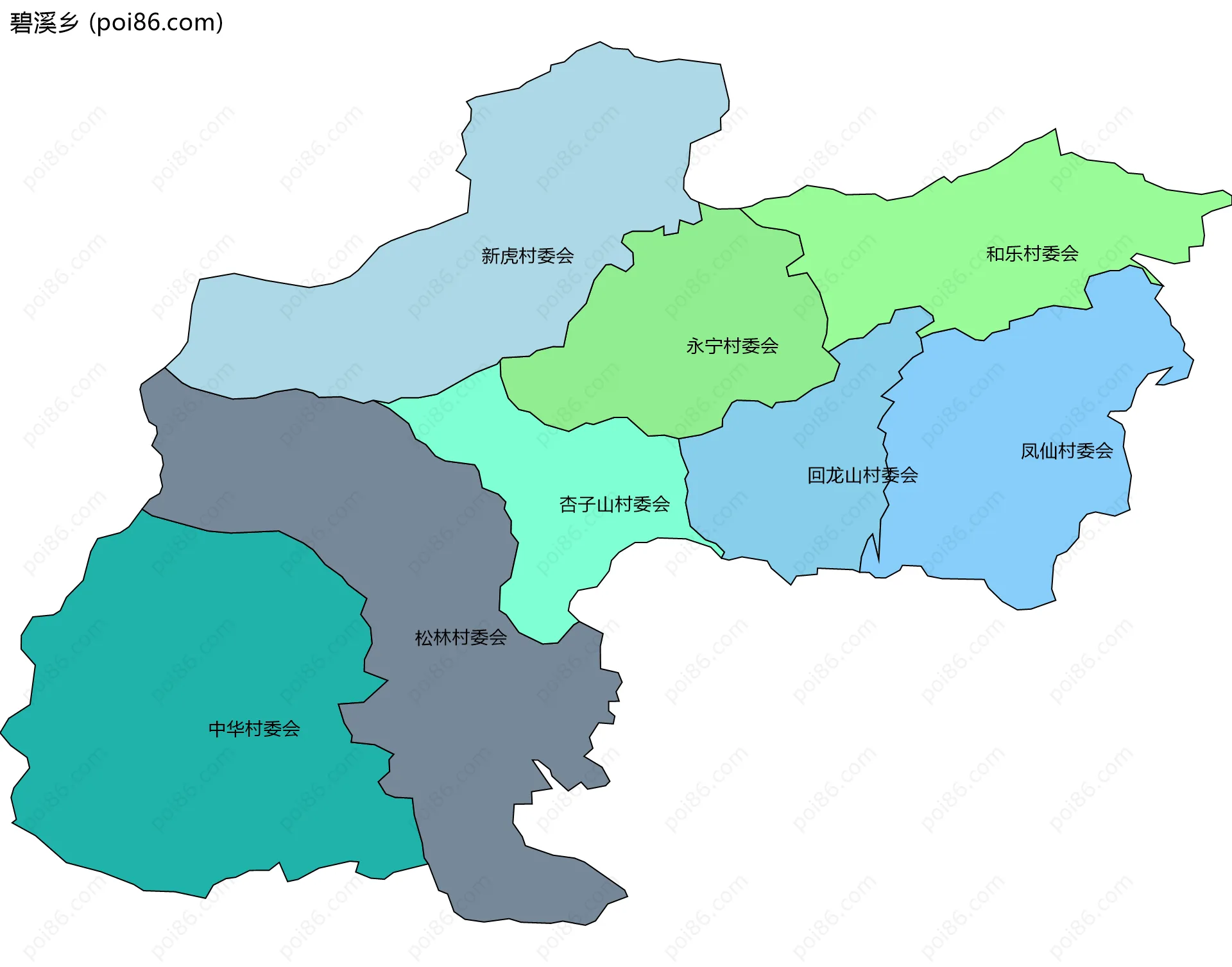 碧溪乡边界地图(五级行政区划)