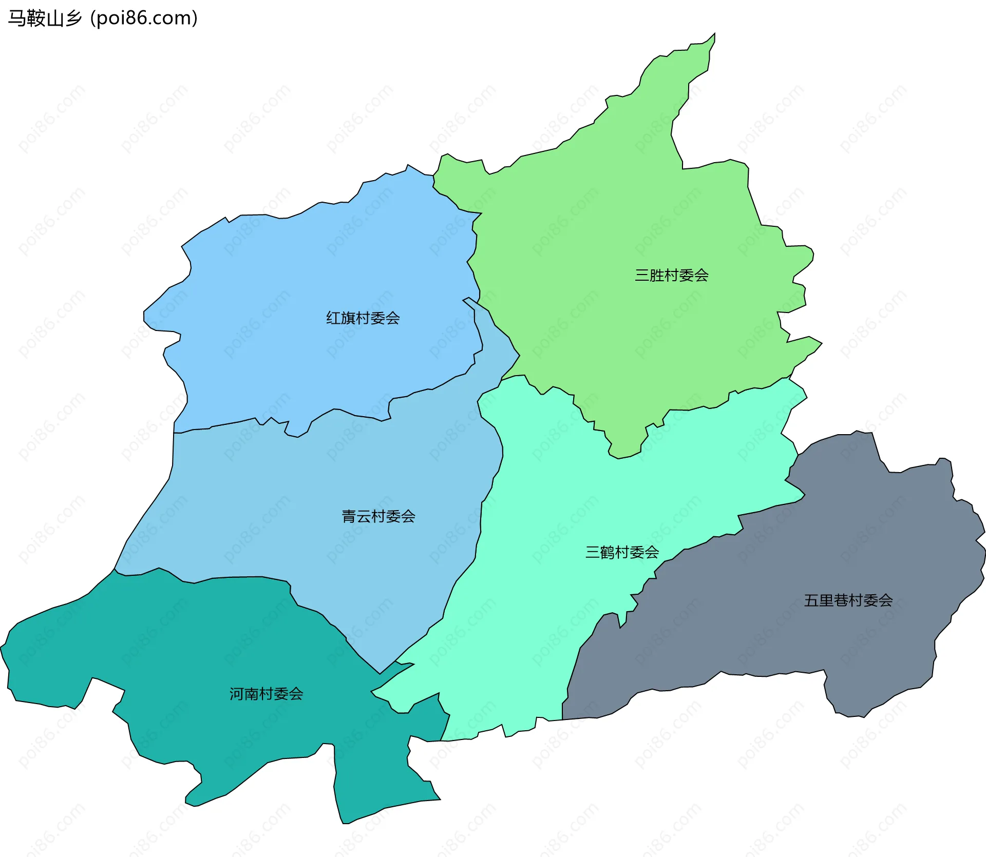 马鞍山乡边界地图(五级行政区划)