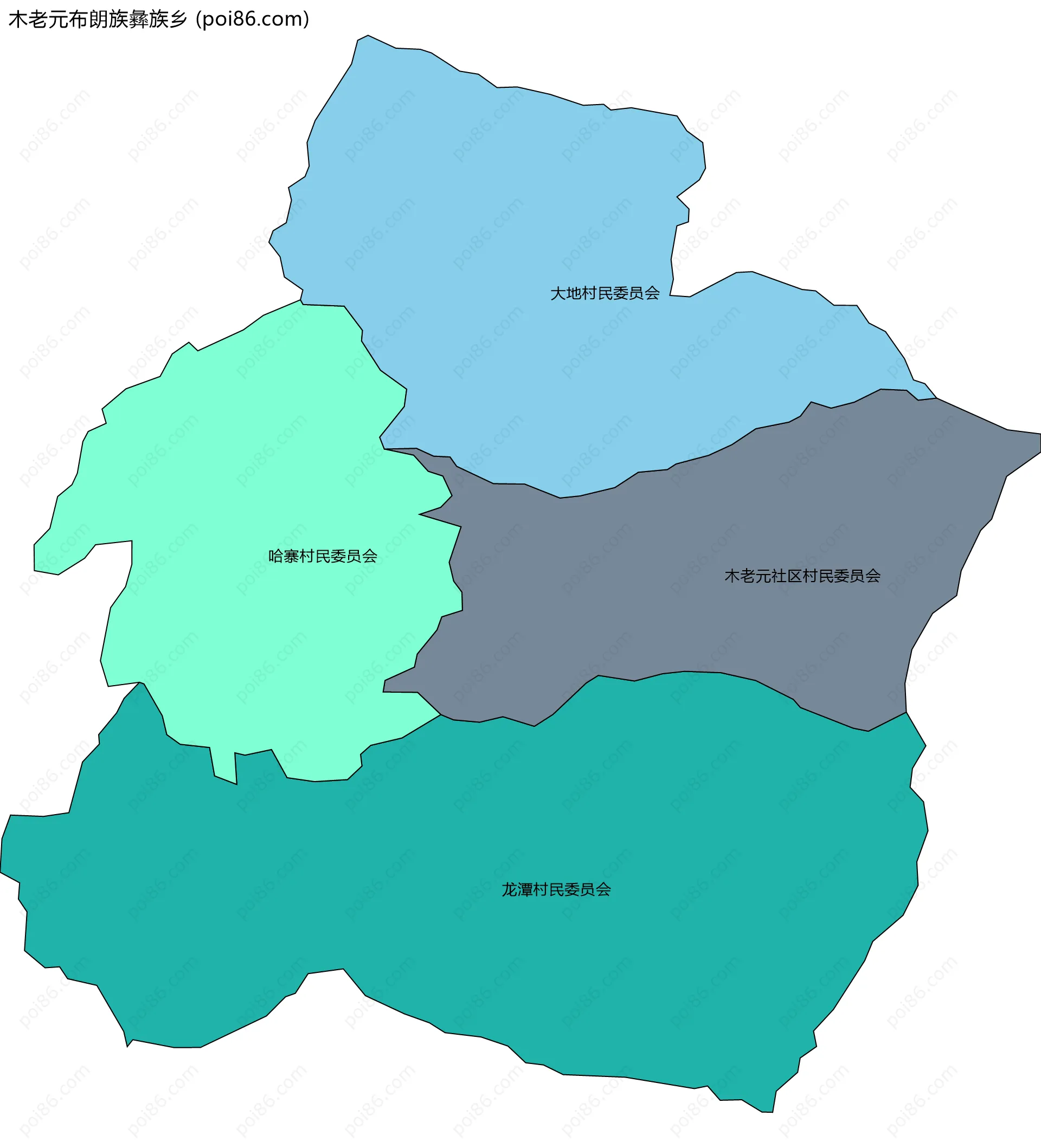 木老元布朗族彝族乡边界地图(五级行政区划)