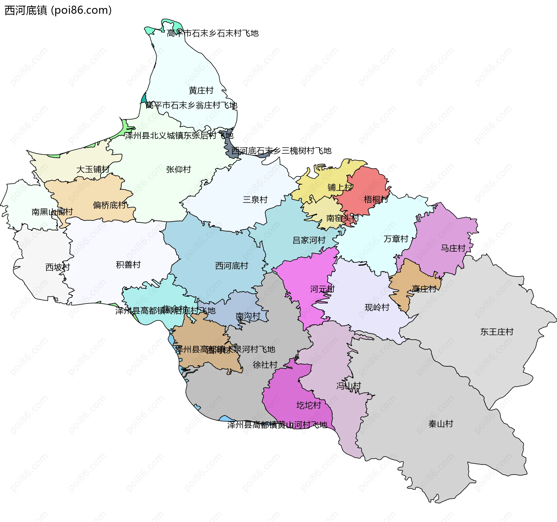 西河底镇边界地图(五级行政区划)