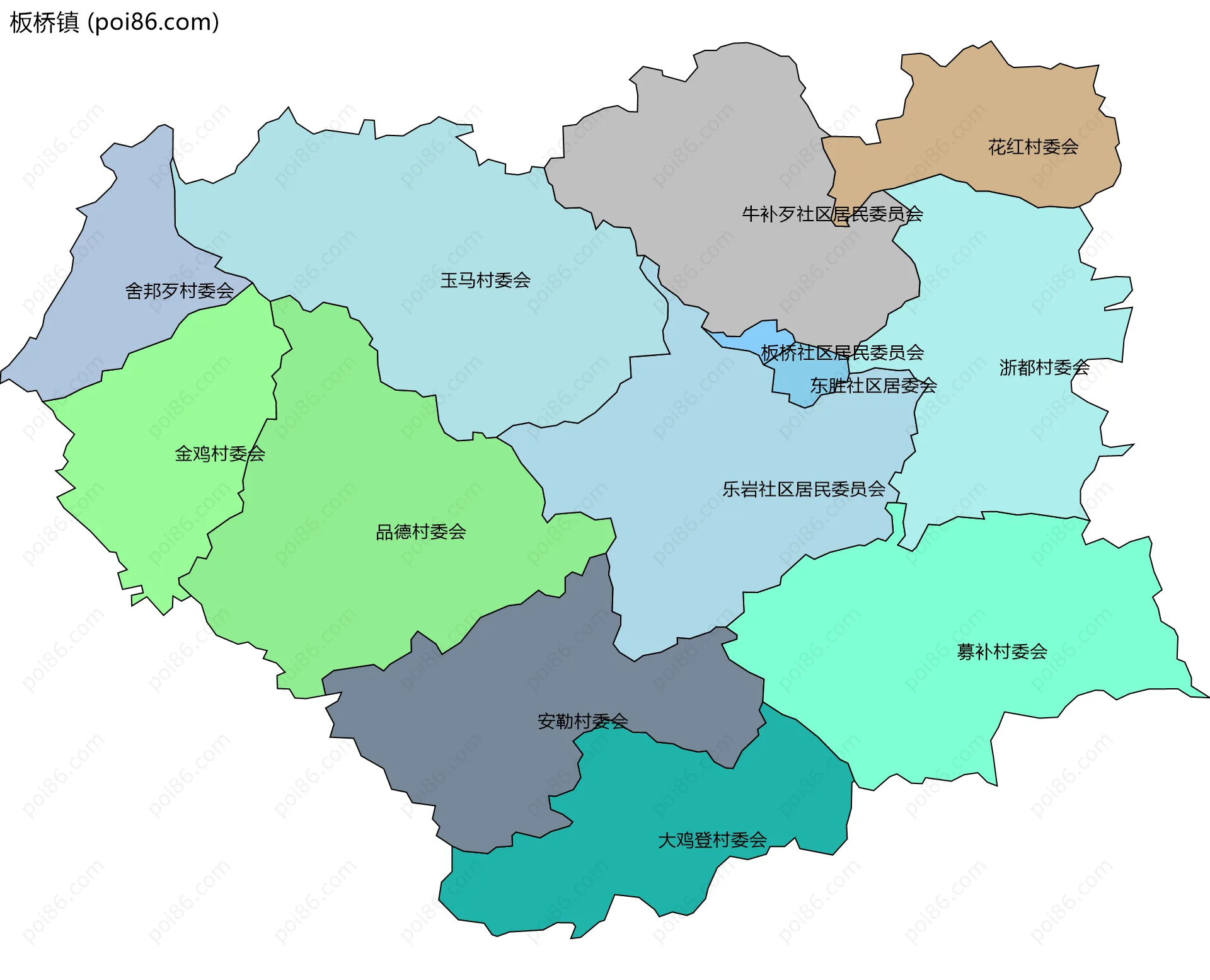 板桥镇边界地图(五级行政区划)