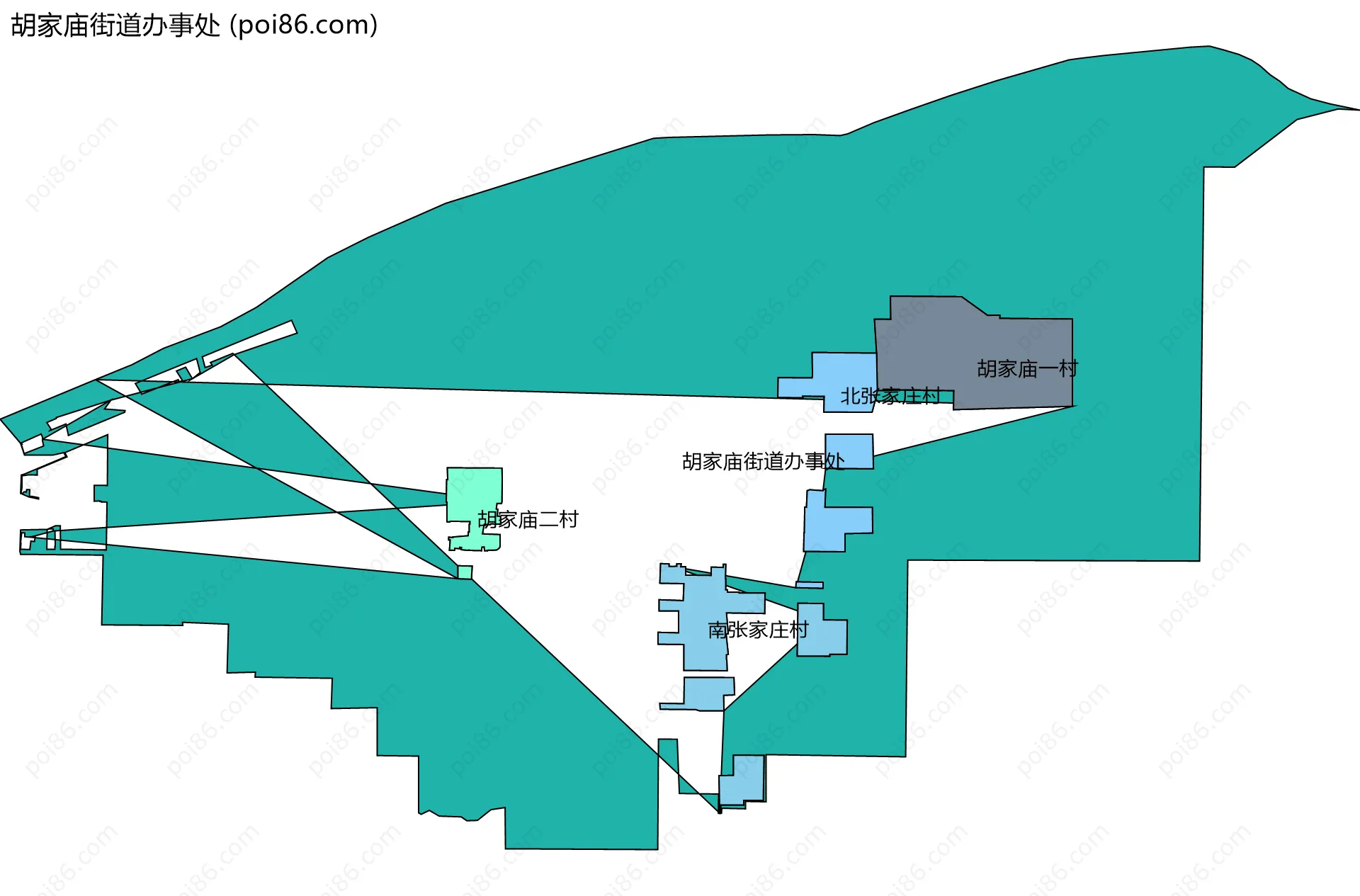胡家庙街道办事处边界地图(五级行政区划)