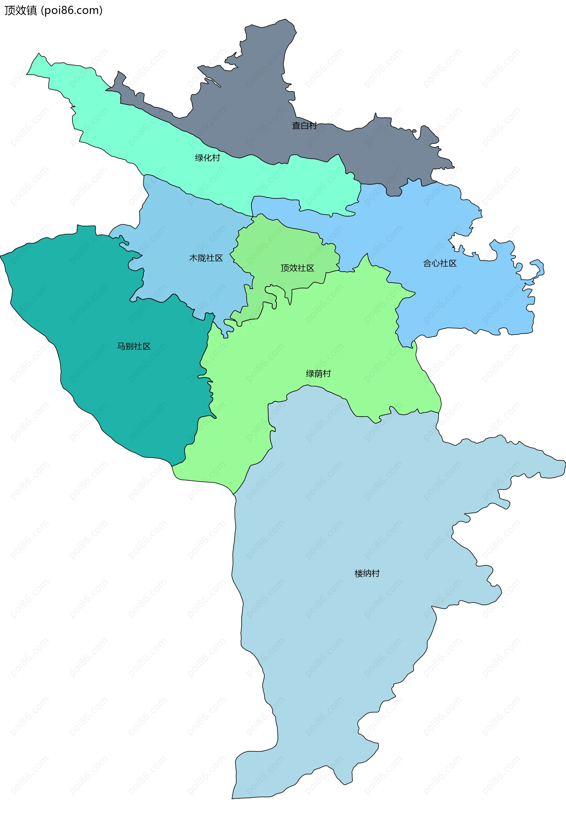 顶效镇边界地图(五级行政区划)