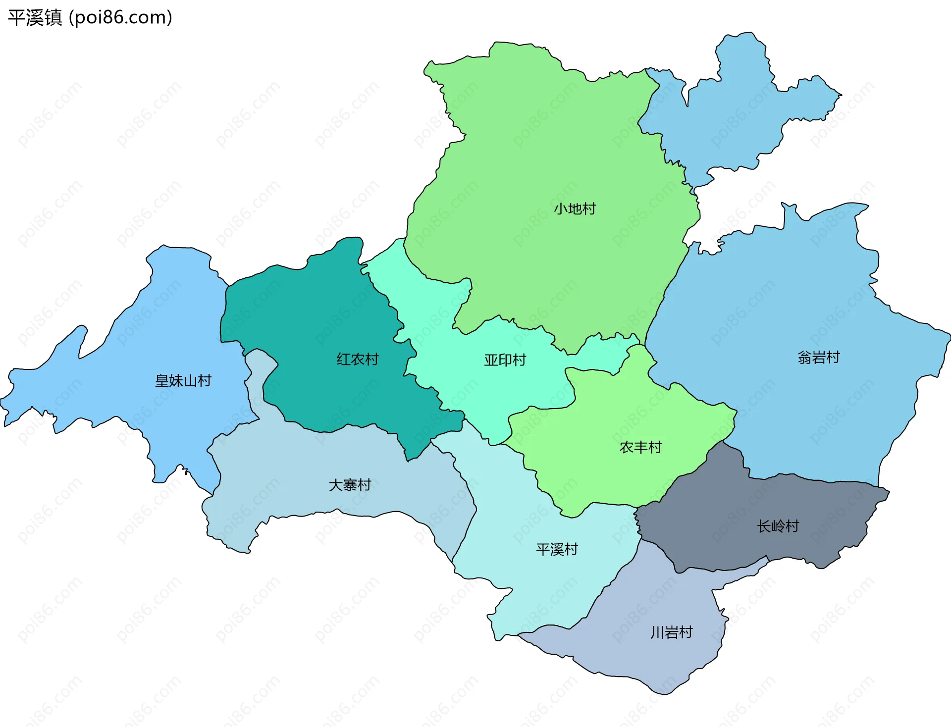 平溪镇边界地图(五级行政区划)