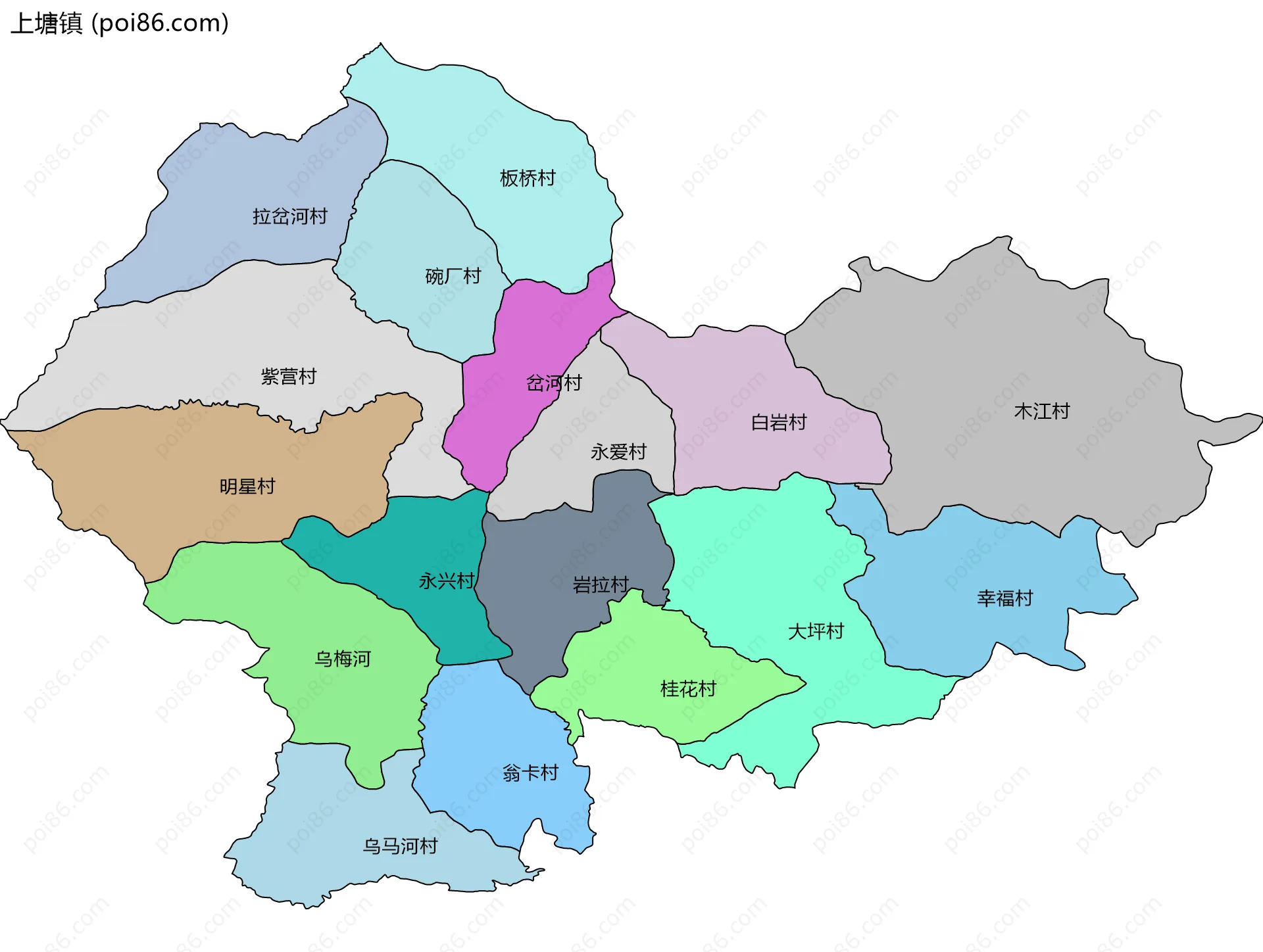 上塘镇边界地图(五级行政区划)