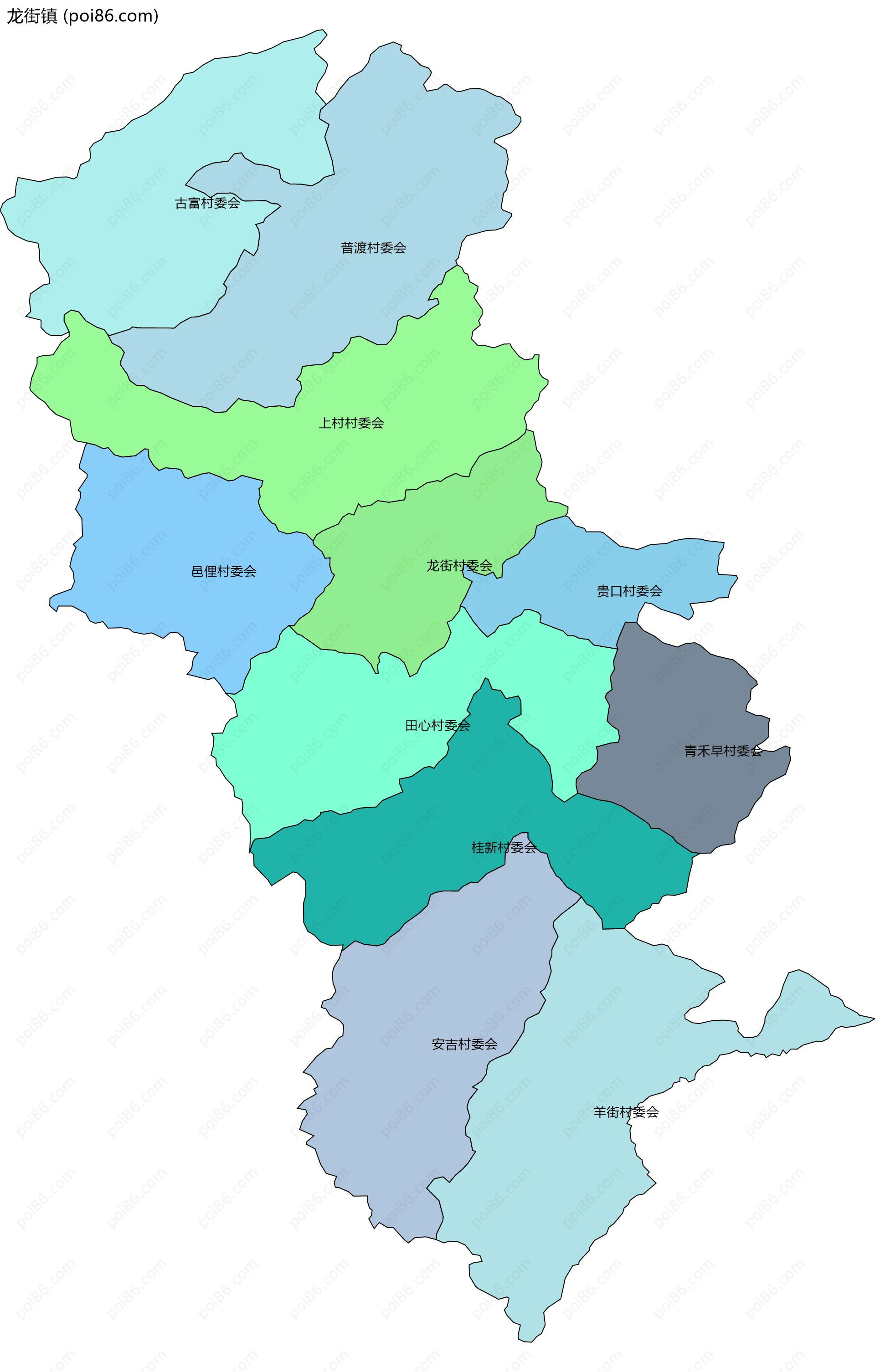 龙街镇边界地图(五级行政区划)