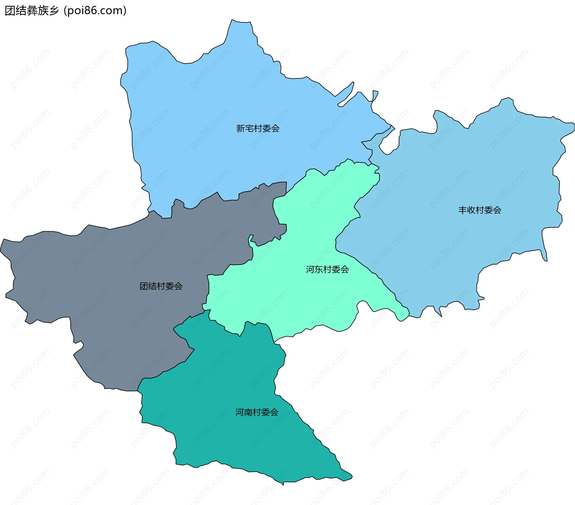 团结彝族乡边界地图(五级行政区划)