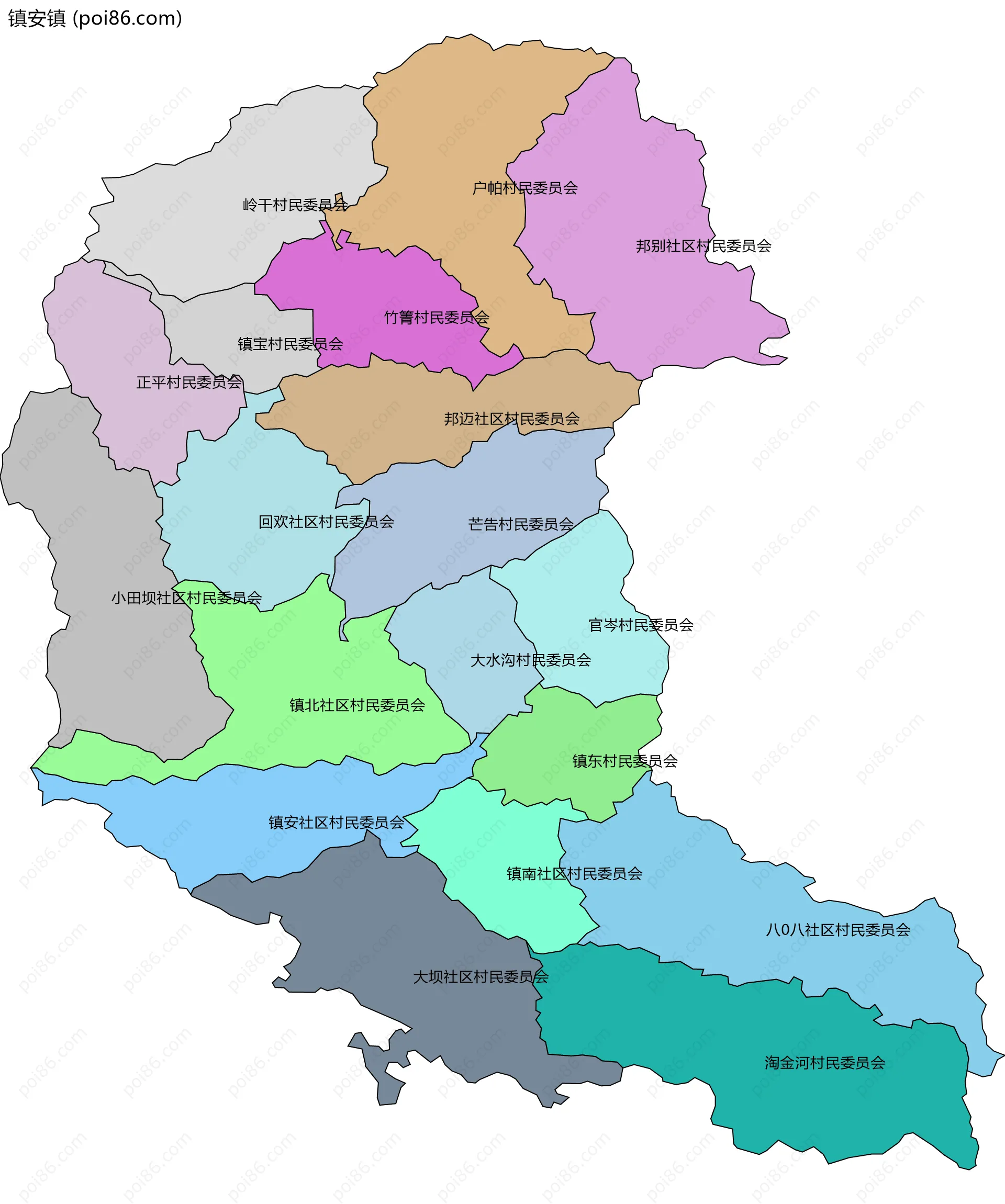 镇安镇边界地图(五级行政区划)