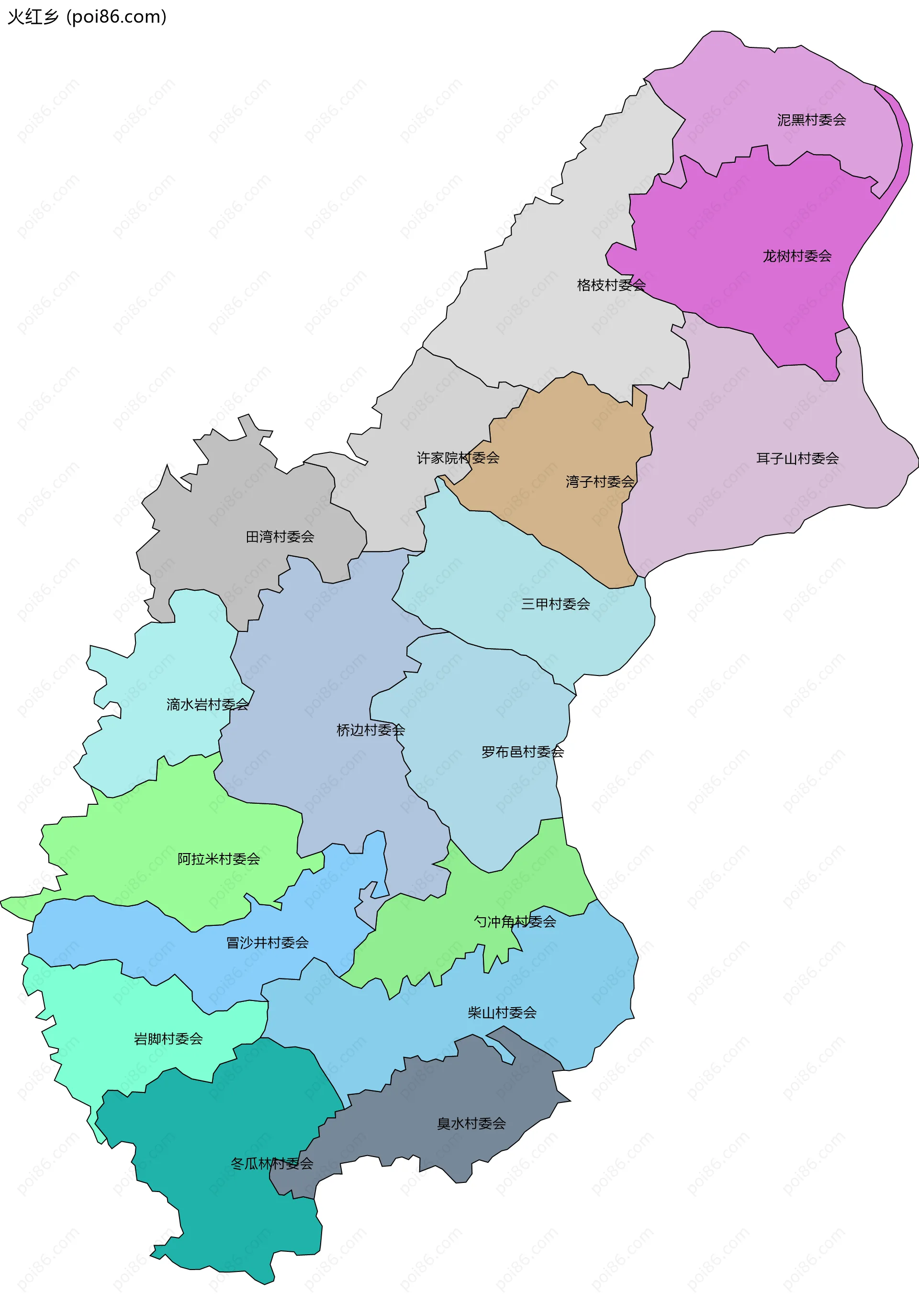 火红乡边界地图(五级行政区划)