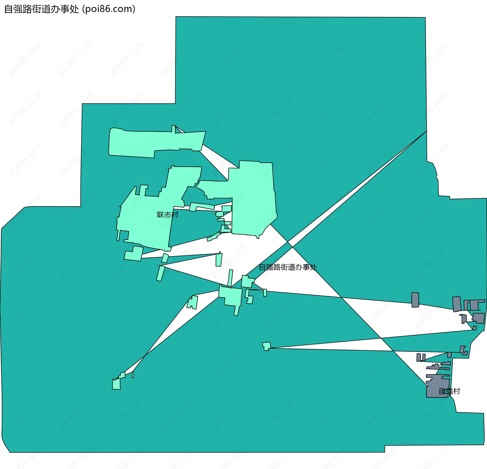 自强路街道办事处边界地图(五级行政区划)