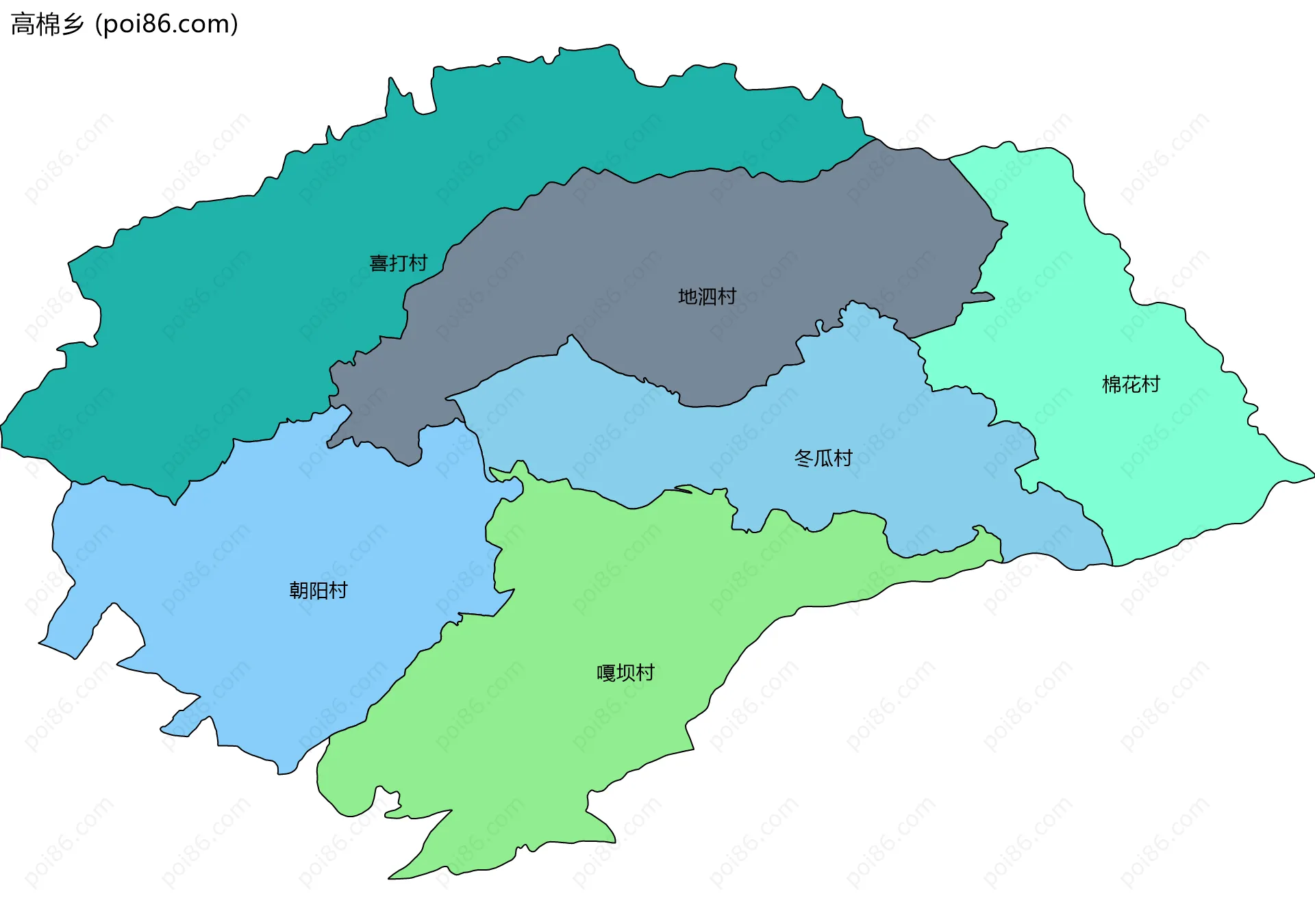 高棉乡边界地图(五级行政区划)