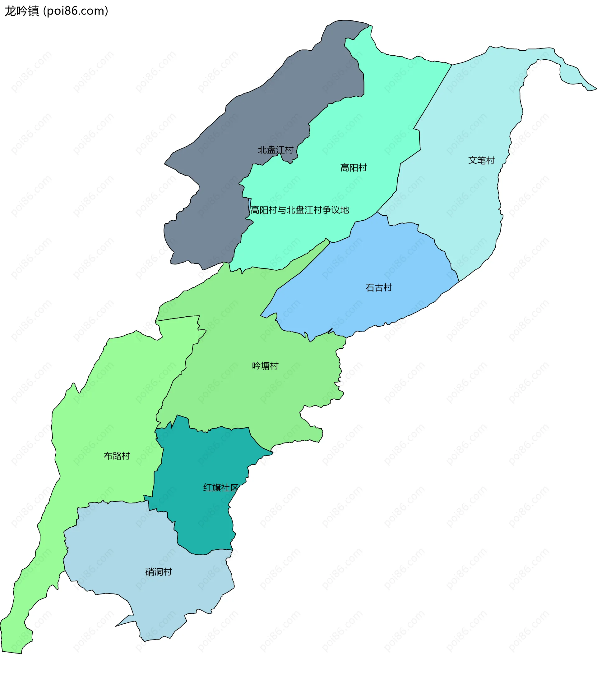 龙吟镇边界地图(五级行政区划)