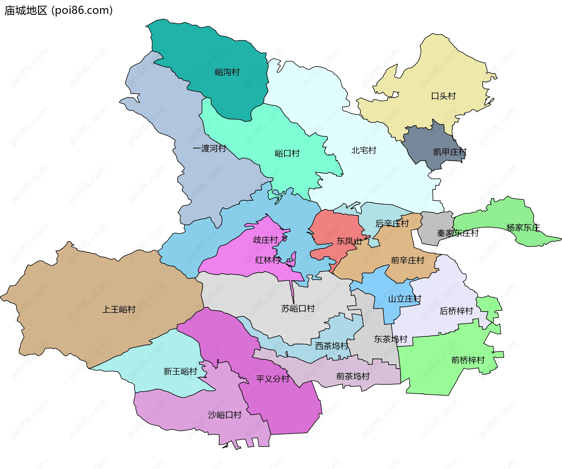 庙城地区边界地图(五级行政区划)