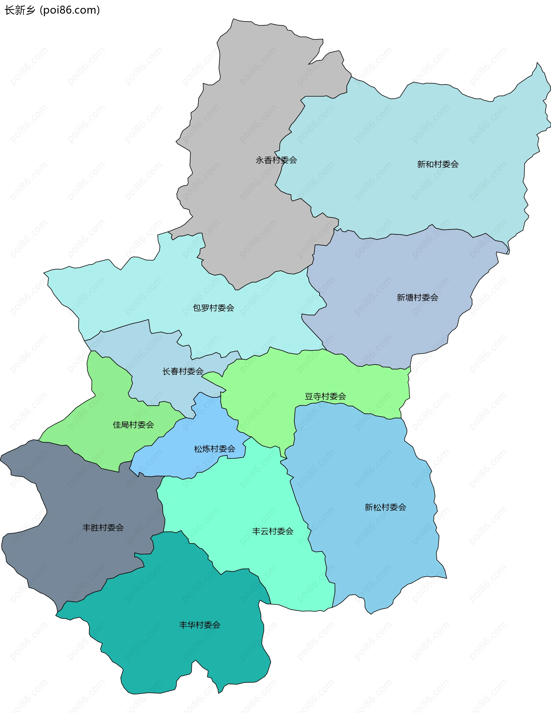 长新乡边界地图(五级行政区划)