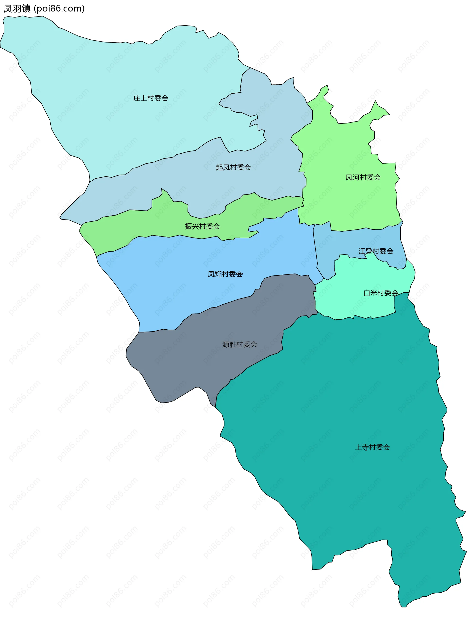 凤羽镇边界地图(五级行政区划)