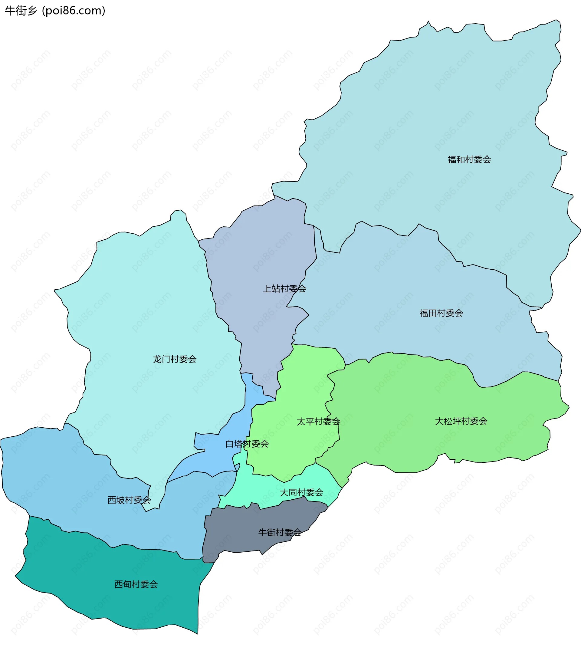 牛街乡边界地图(五级行政区划)