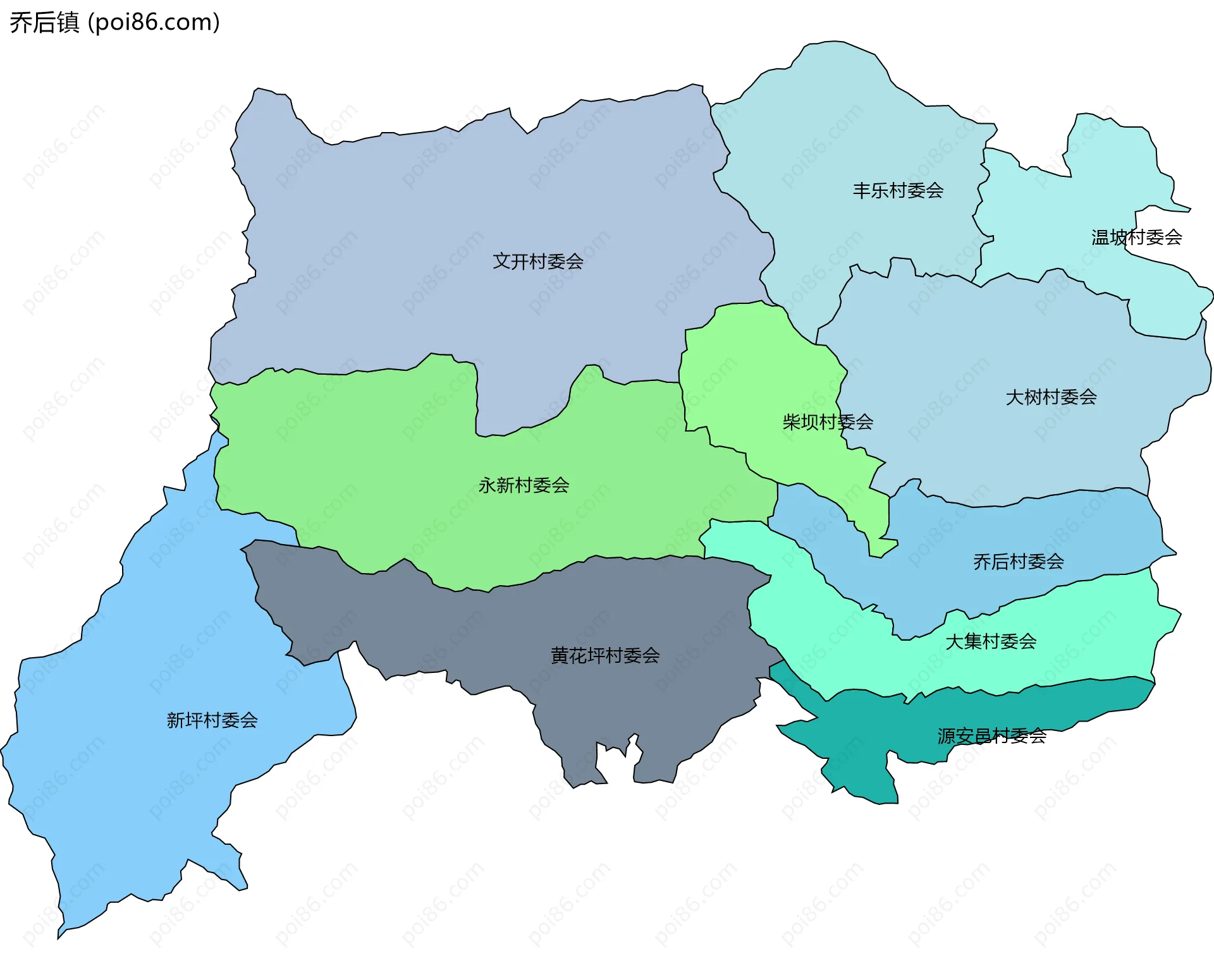 乔后镇边界地图(五级行政区划)