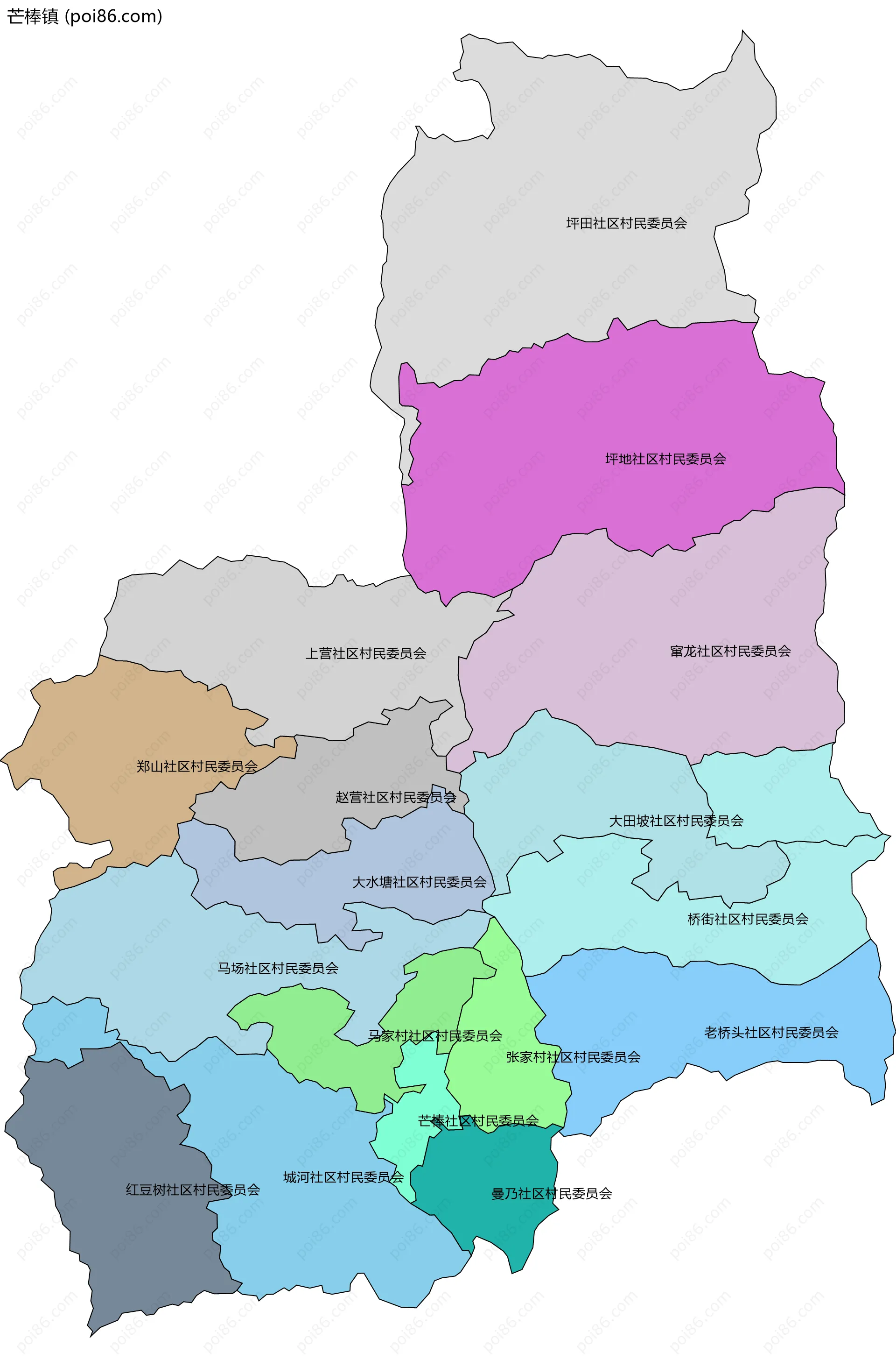 芒棒镇边界地图(五级行政区划)