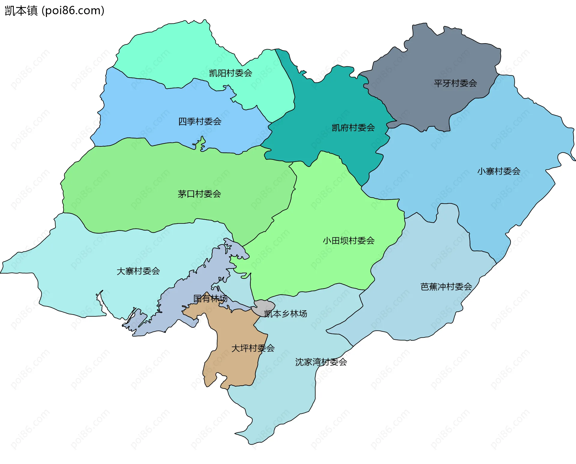 凯本镇边界地图(五级行政区划)