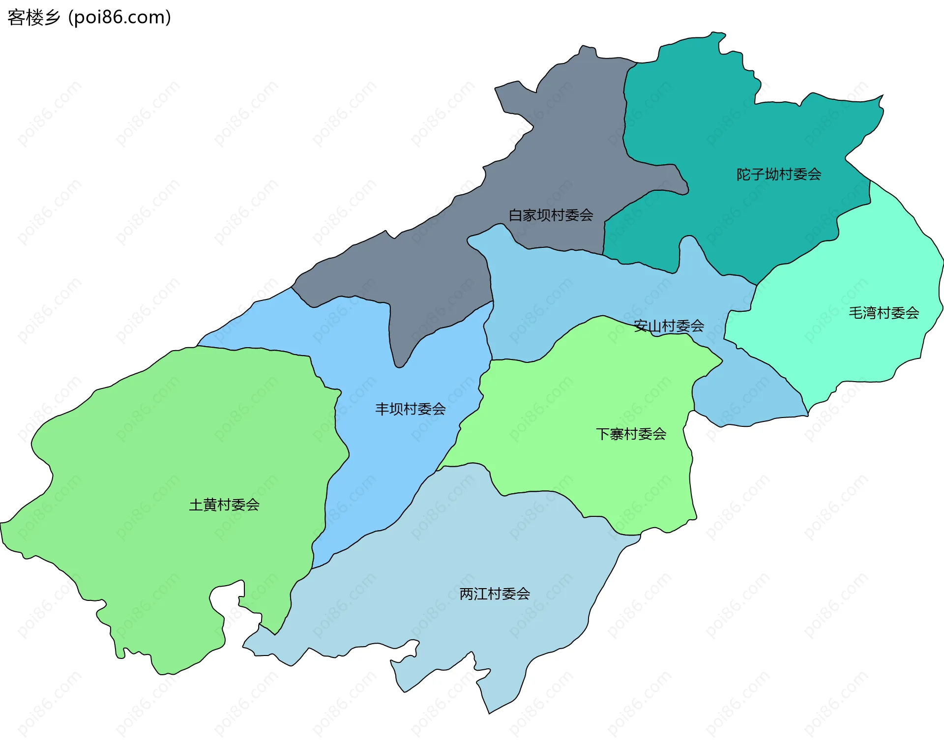 客楼乡边界地图(五级行政区划)