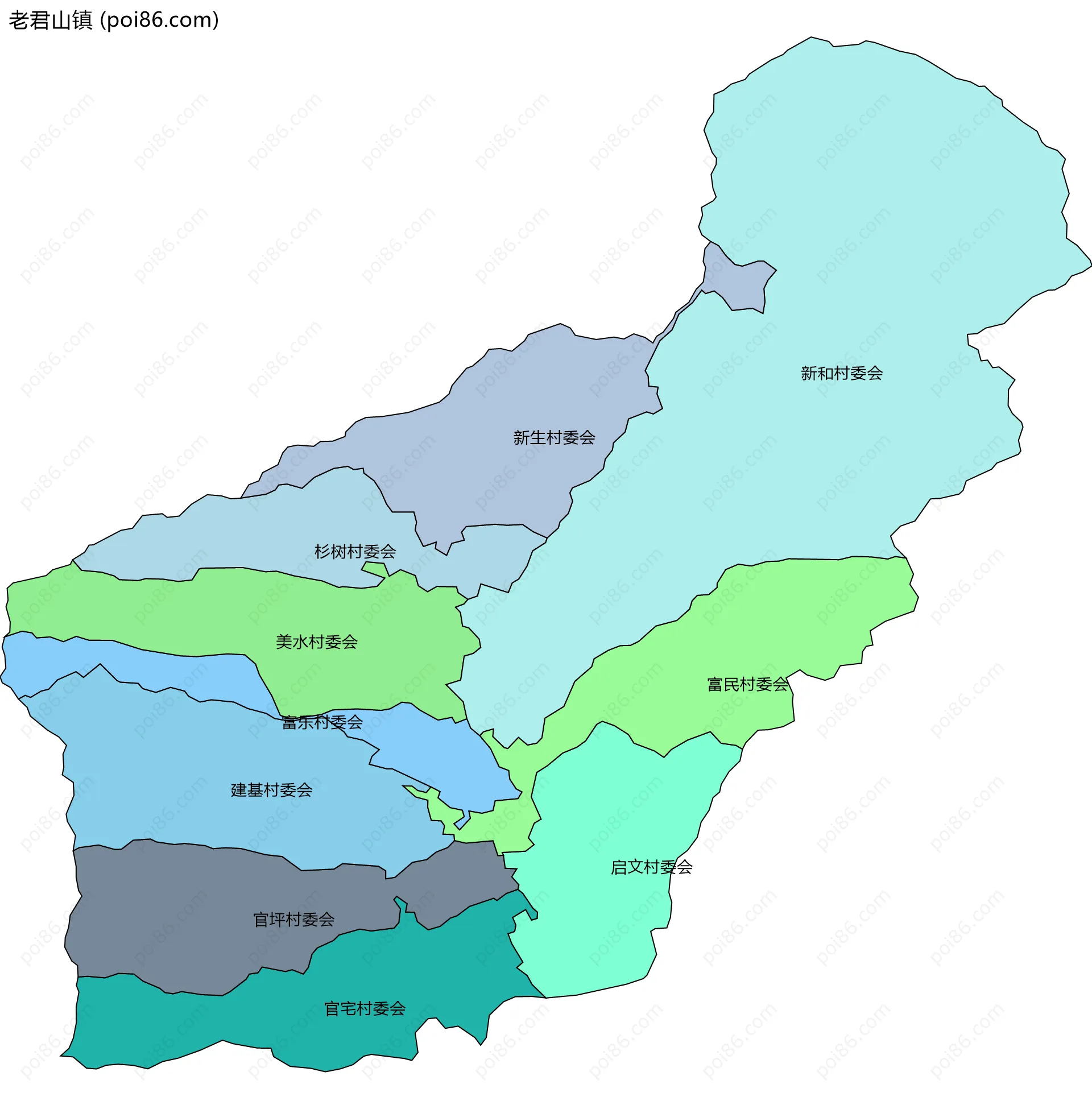 老君山镇边界地图(五级行政区划)