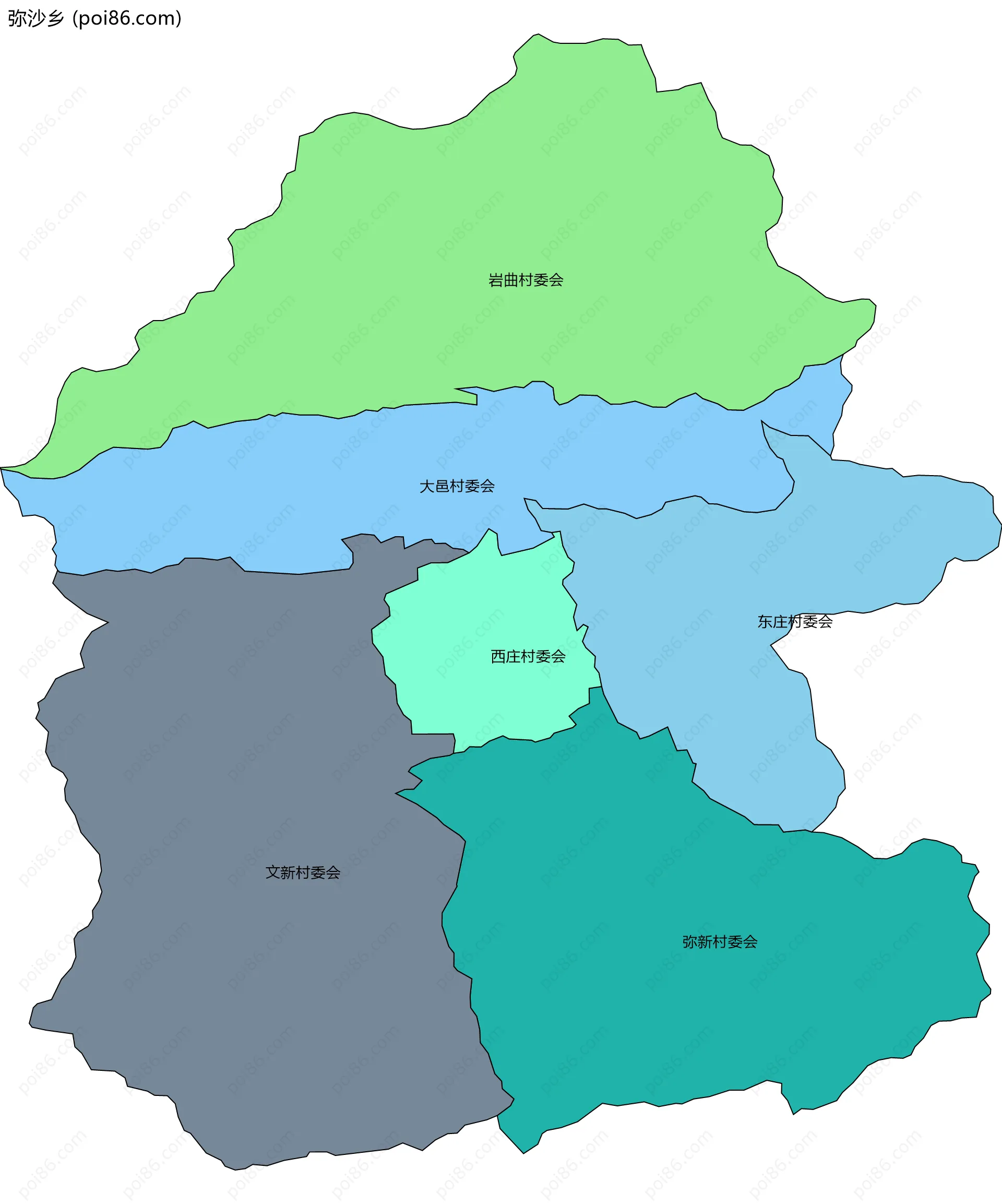 弥沙乡边界地图(五级行政区划)