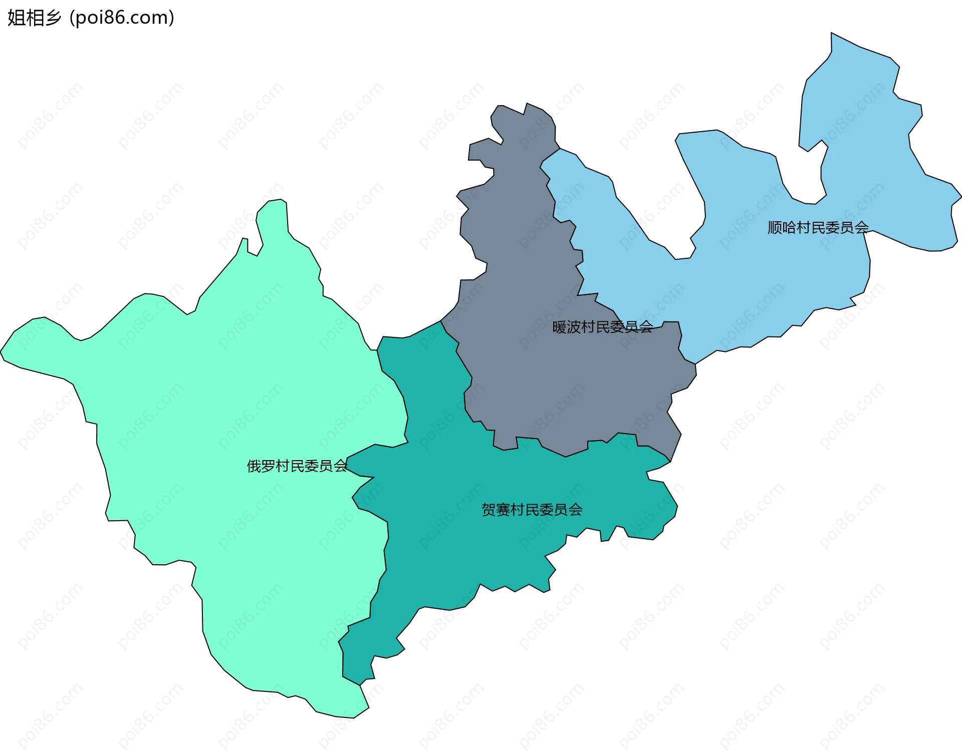 姐相乡边界地图(五级行政区划)